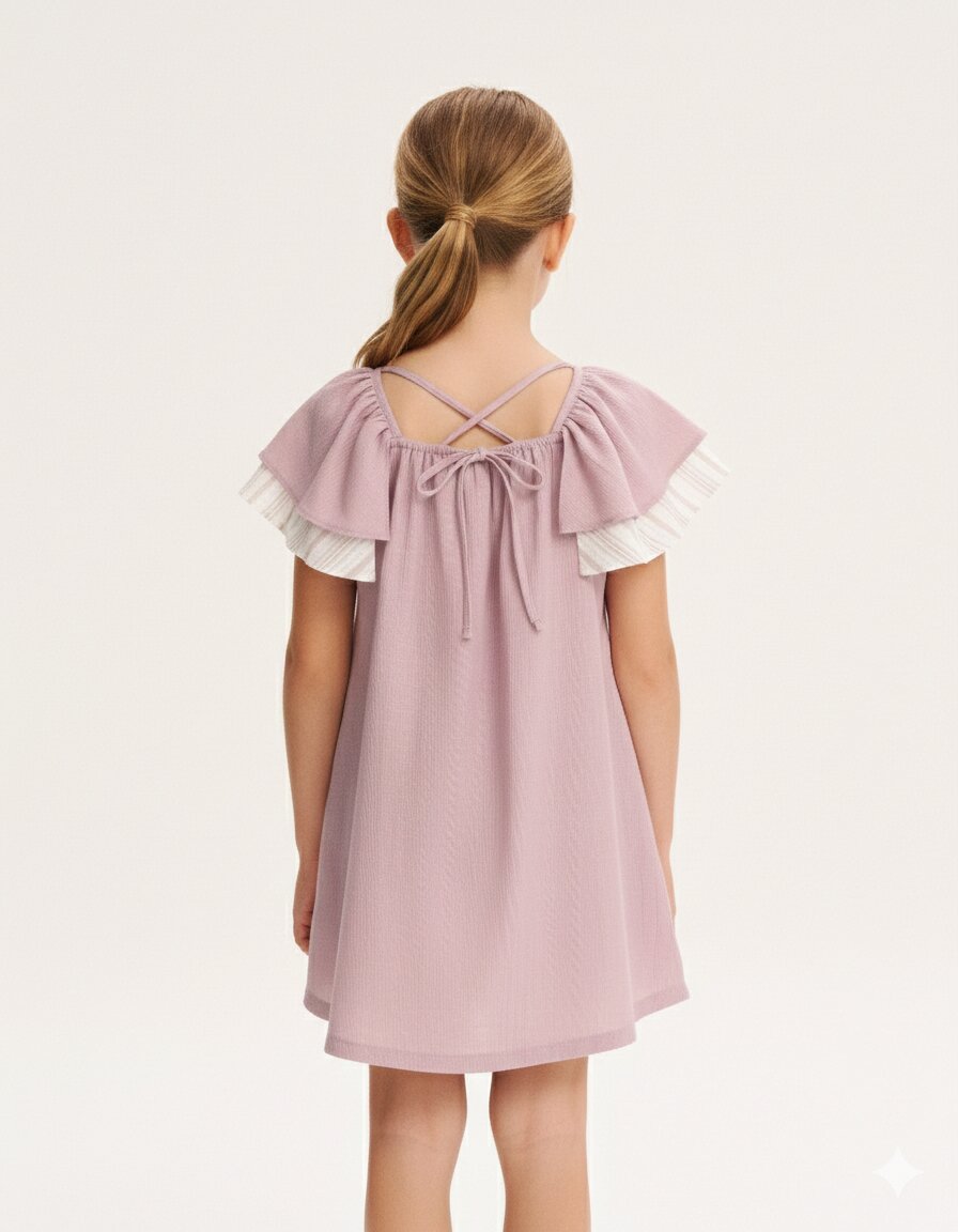 Vestido Infantil com Manga Folho e Estampado Floral Malva-2