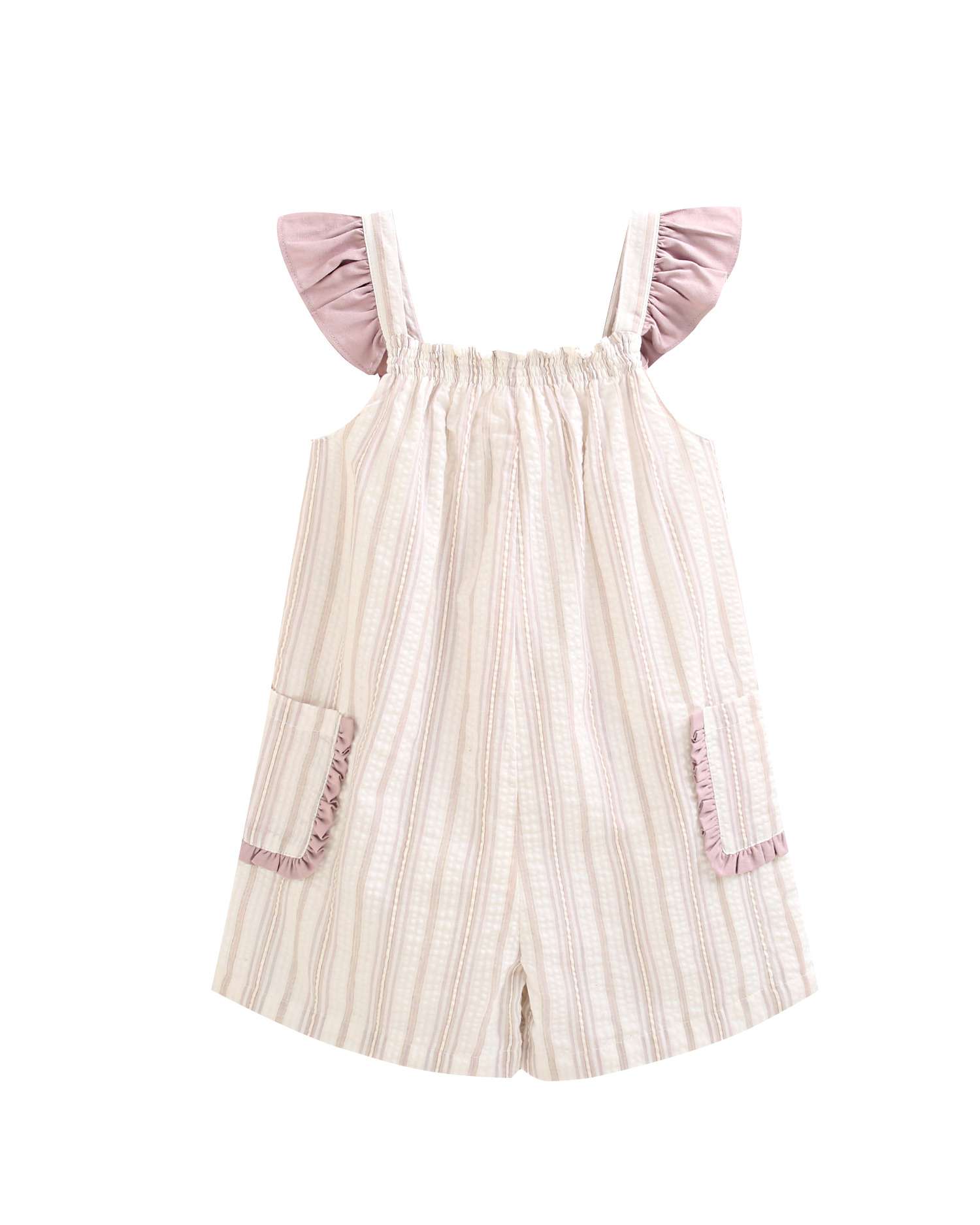Macacão Infantil Às Riscas com Folho nas Alças Dadati Branco-4