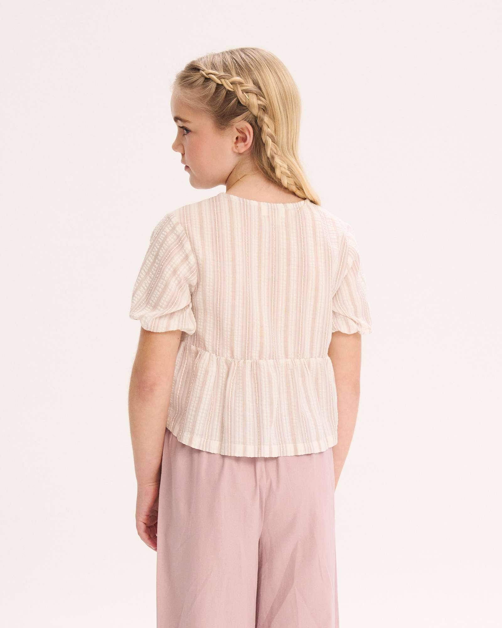 Blusa Infantil Às Riscas com Detalhe de Laço na Parte Frontal Dadati Natural-2