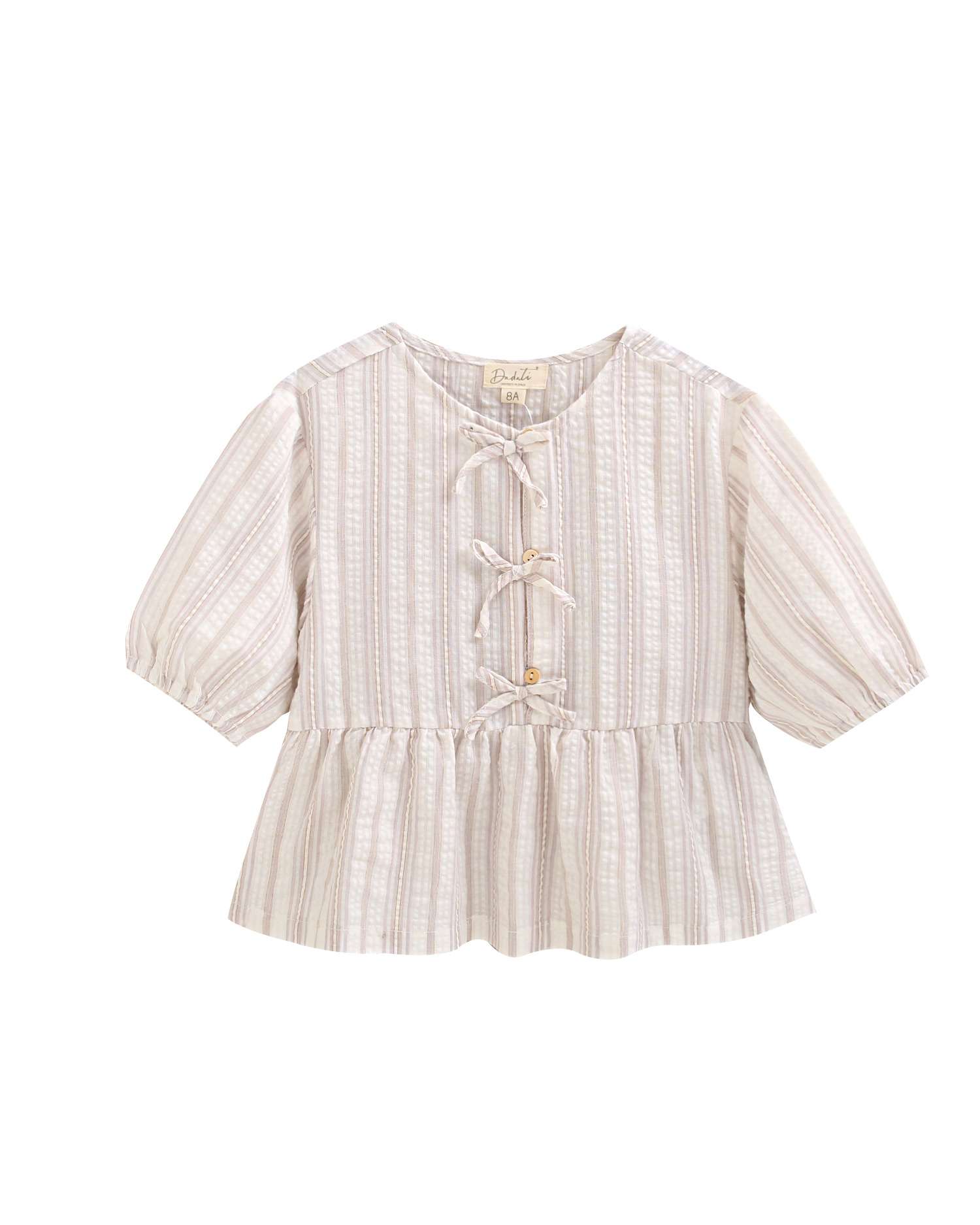 Blusa Infantil Às Riscas com Detalhe de Laço na Parte Frontal Dadati Natural-4
