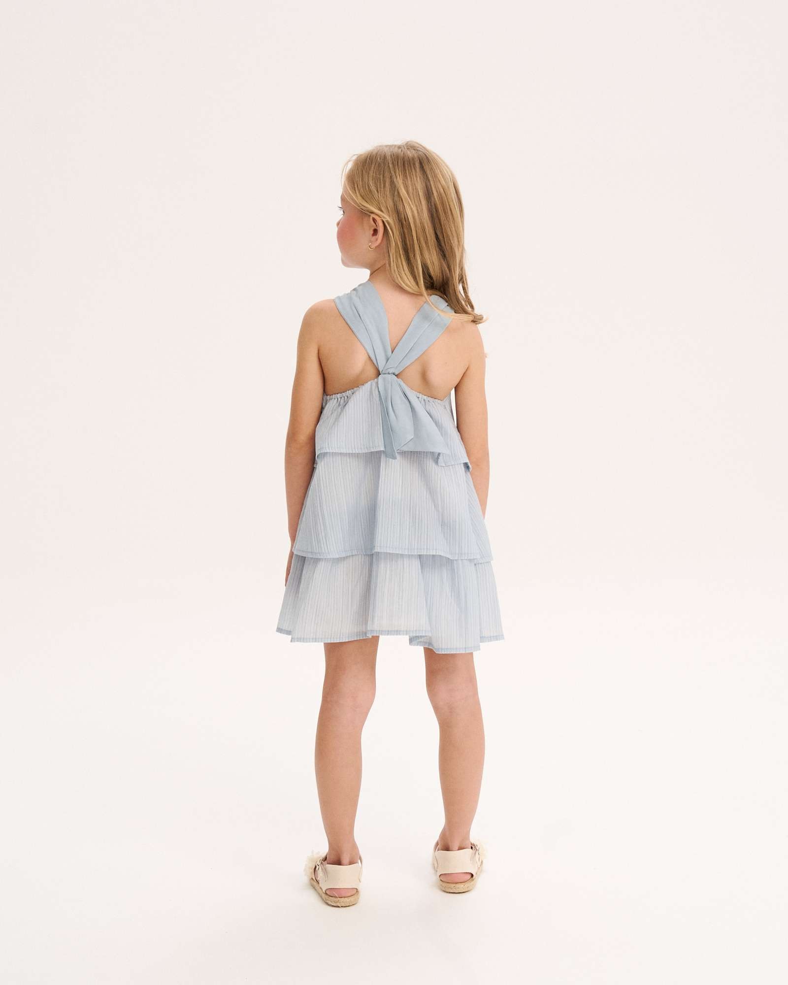 Vestido Infantil de Alças com Folhos Azul-claro-2