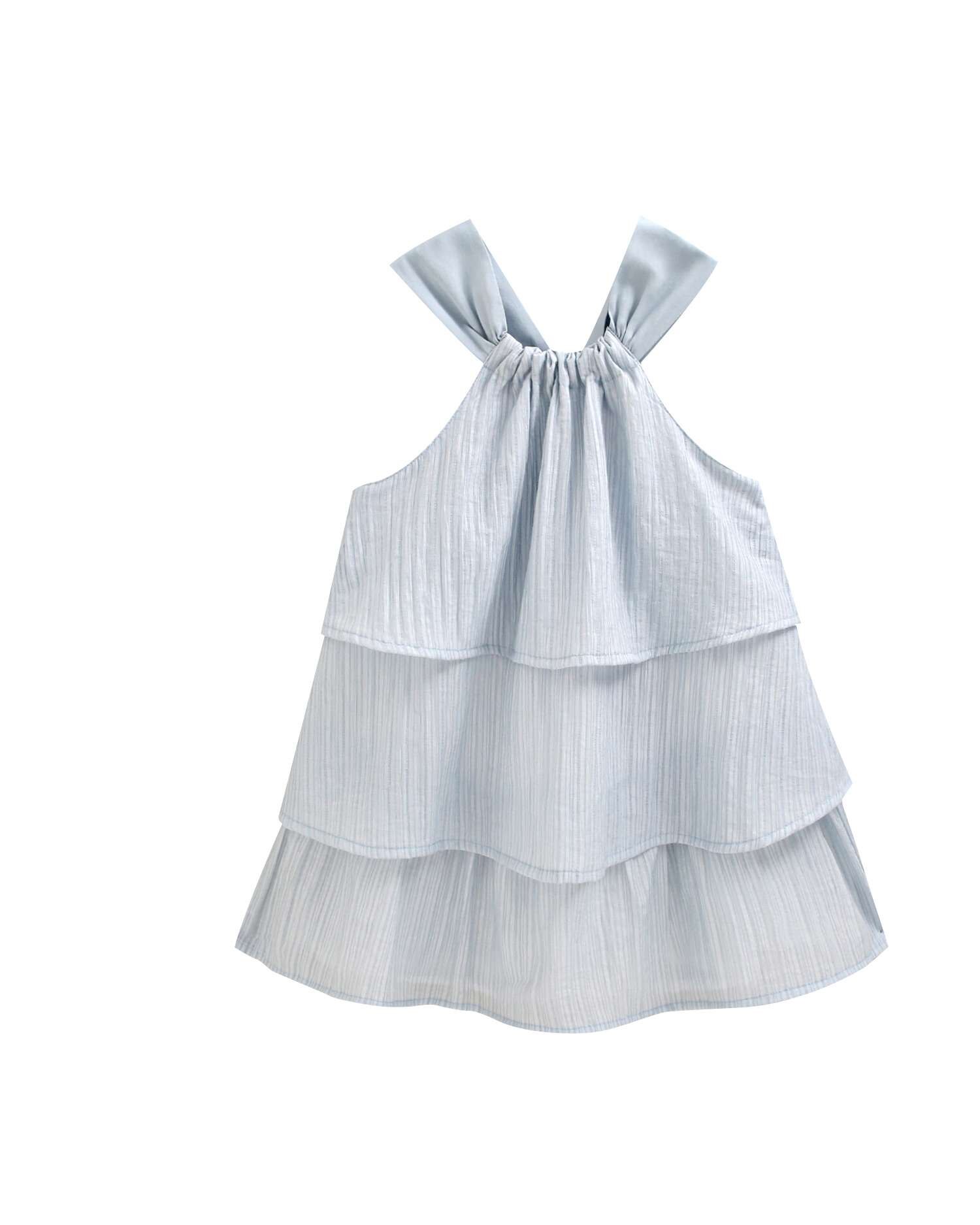 Vestido Infantil de Alças com Folhos Azul-claro-4