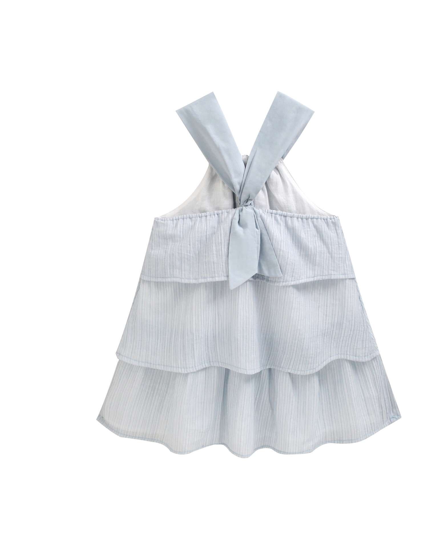 Vestido Infantil de Alças com Folhos Azul-claro-5