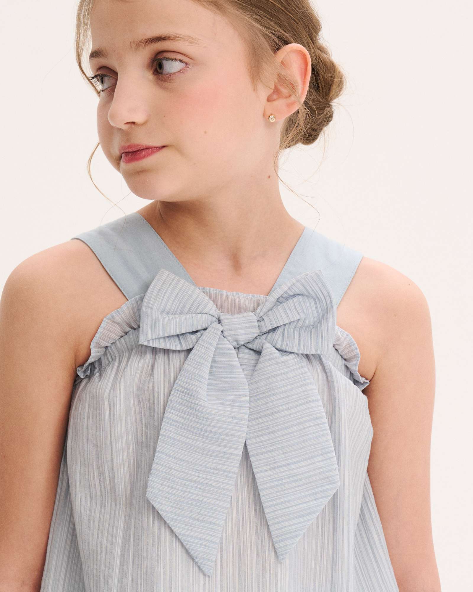 Blusa Infantil de Alças com Maxi Laço Dadati Azul-3