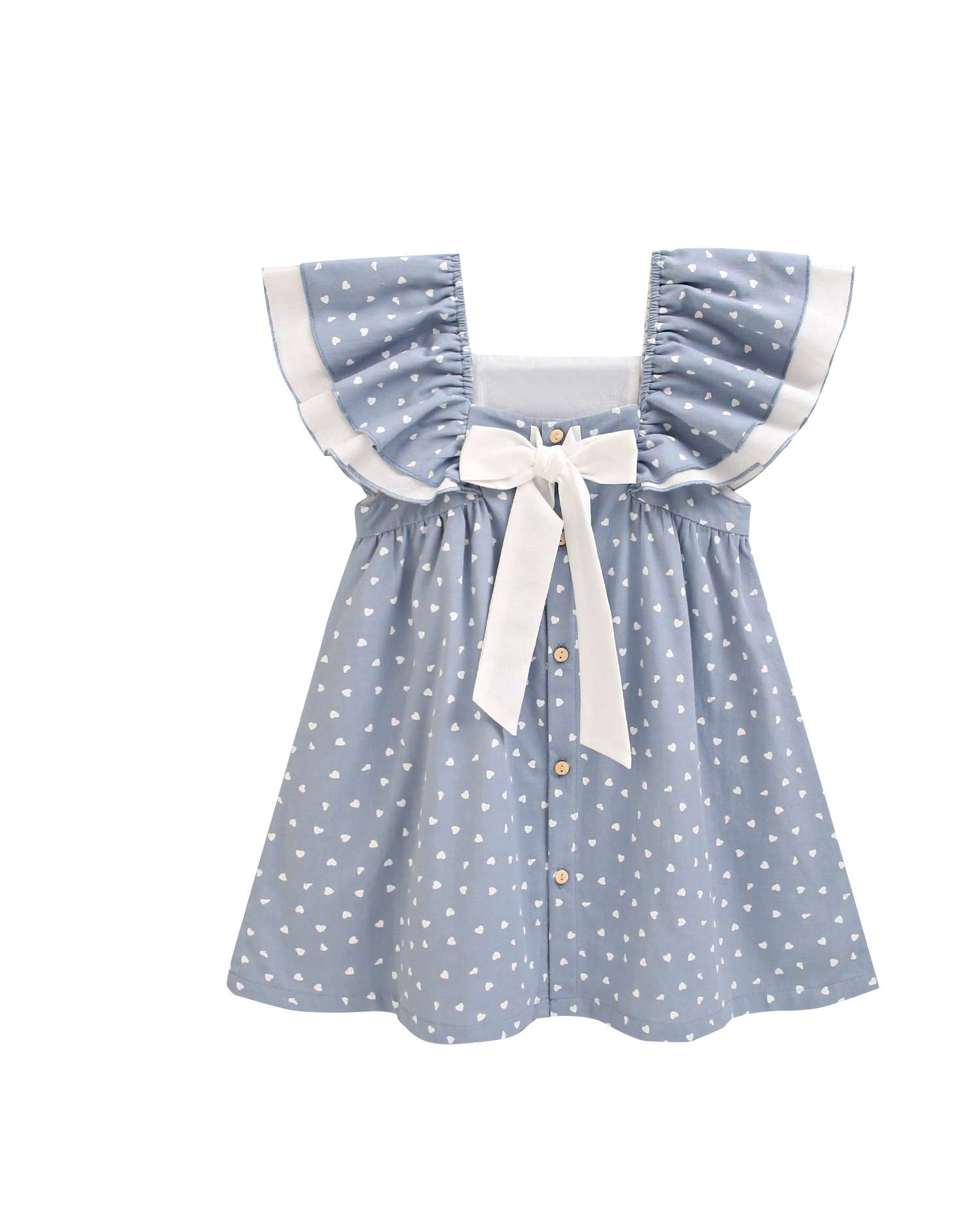 Vestido Infantil de Corações e Laço nas Costas Dadati Azul / Branco-2