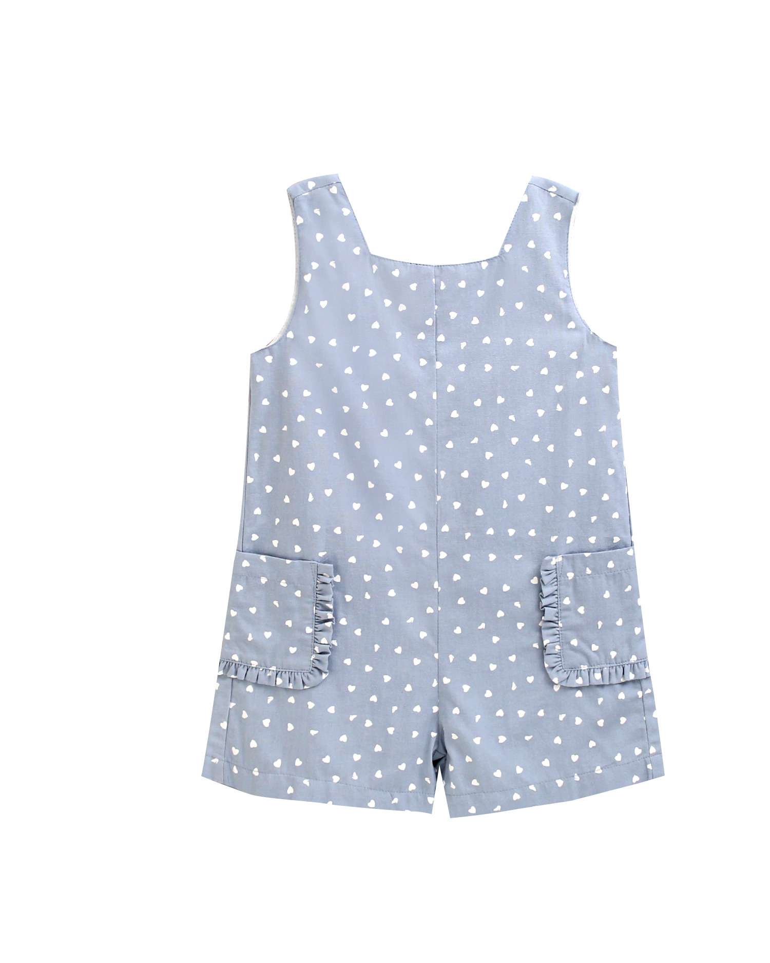 Macacão Infantil com Estampado de Corações e Laço nas Costas Dadati Azul / Branco-4