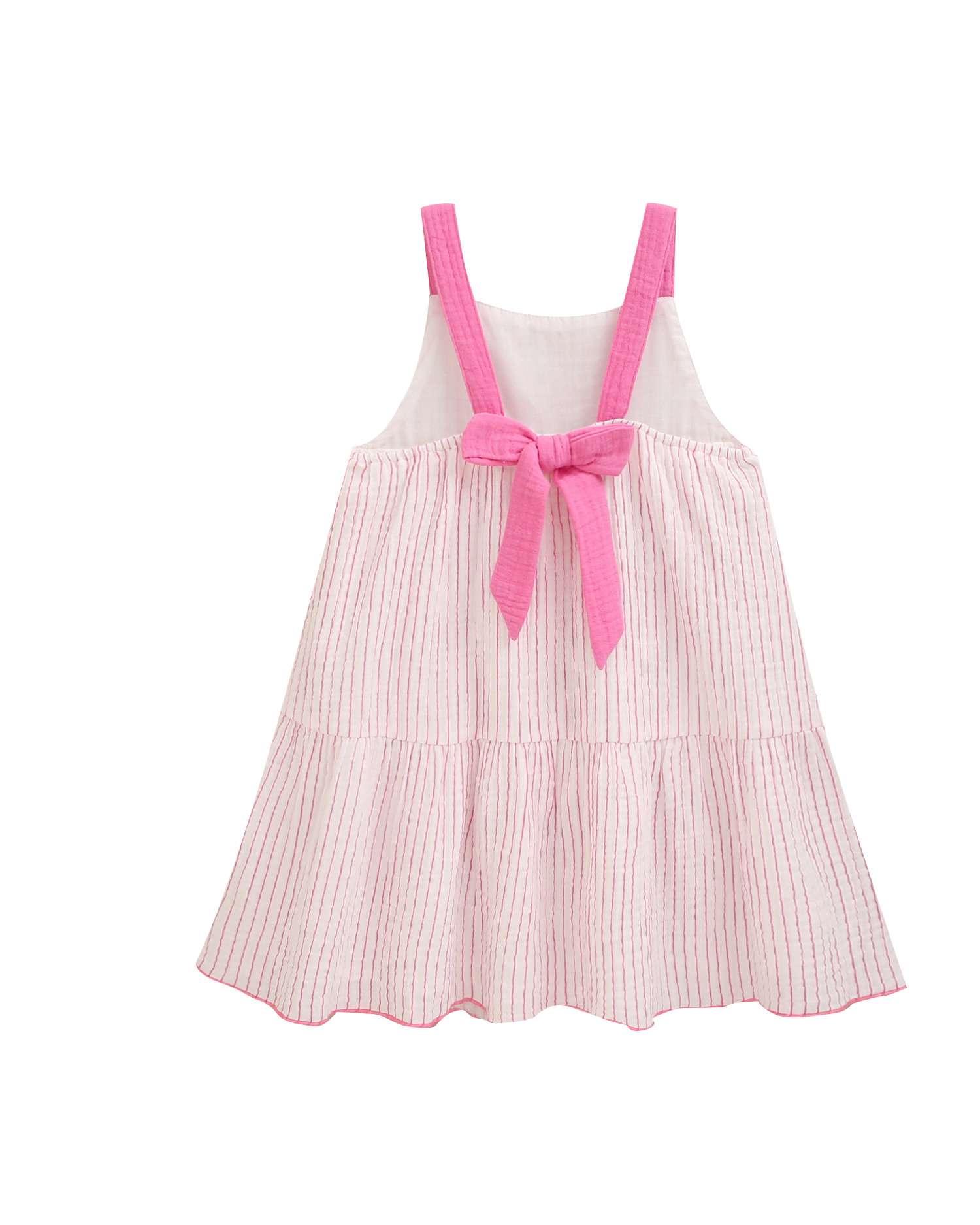 Vestido Infantil Às Riscas de Alças e Laço nas Costas Dadati Branco-2