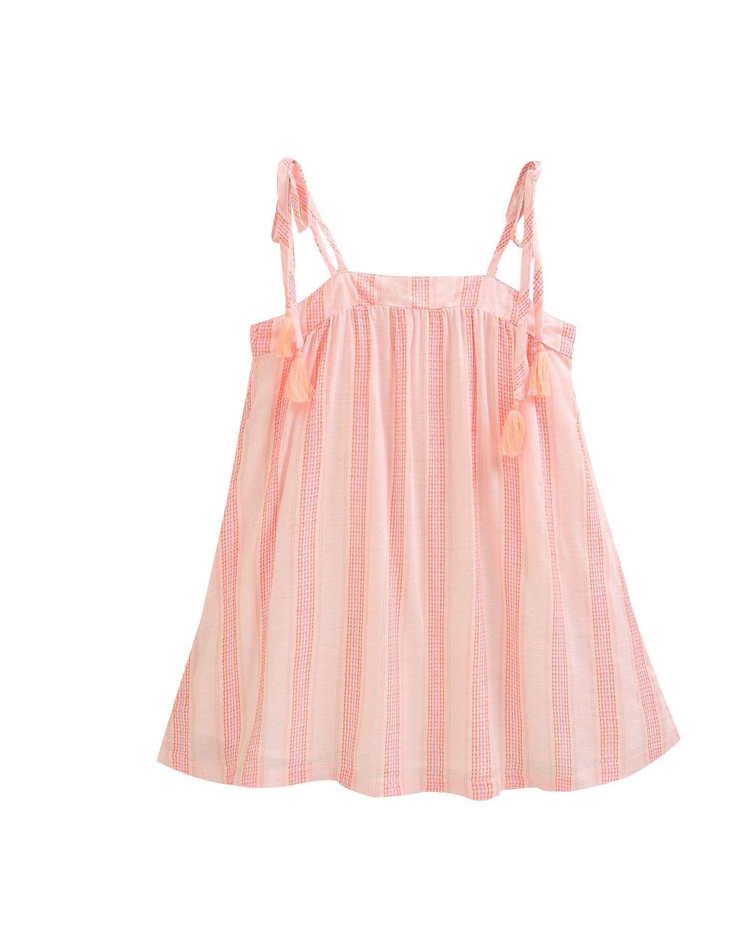 Imagem 0 de Vestido Infantil de Alças Às Riscas com Detalhe de Pompom