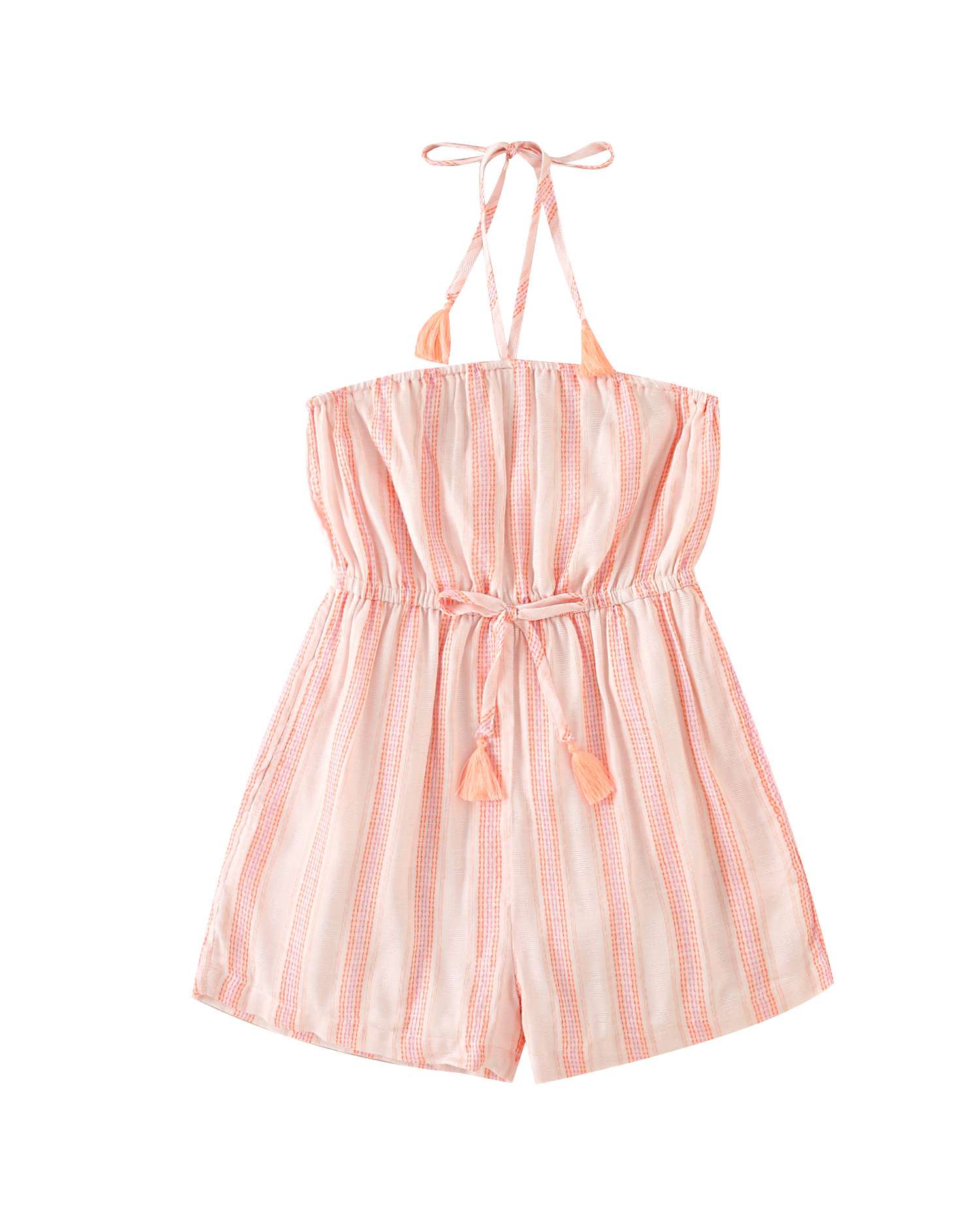Macacão Infantil Às Riscas com Detalhe de Pompons Dadati Rosa-pastel-4