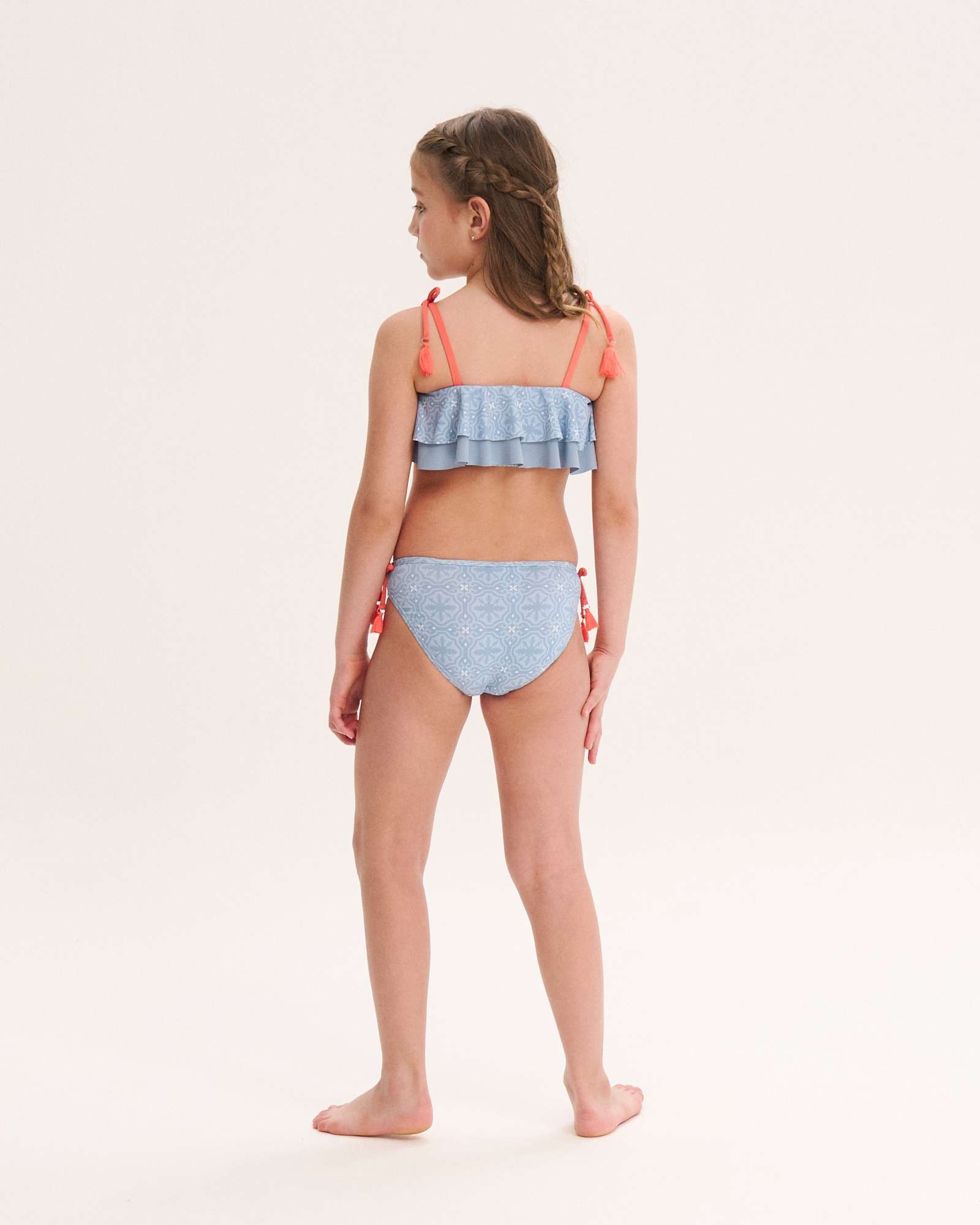 Biquíni Infantil com Estampado Geométrico e Folhos Azul-2