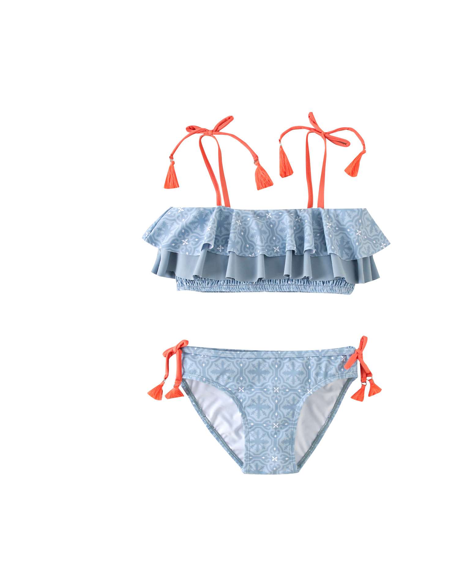 Biquíni Infantil com Estampado Geométrico e Folhos Azul-4