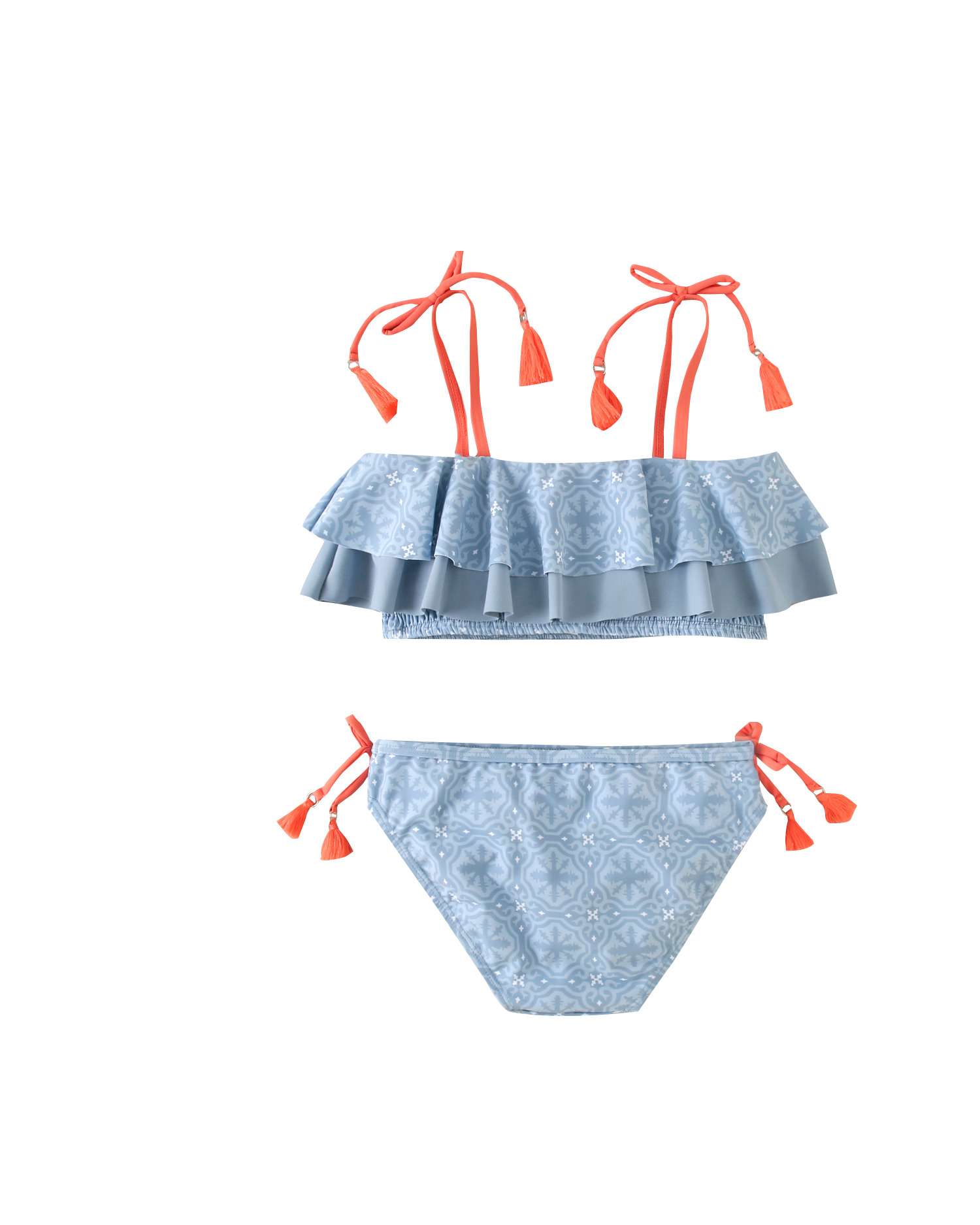 Biquíni Infantil com Estampado Geométrico e Folhos Azul-5