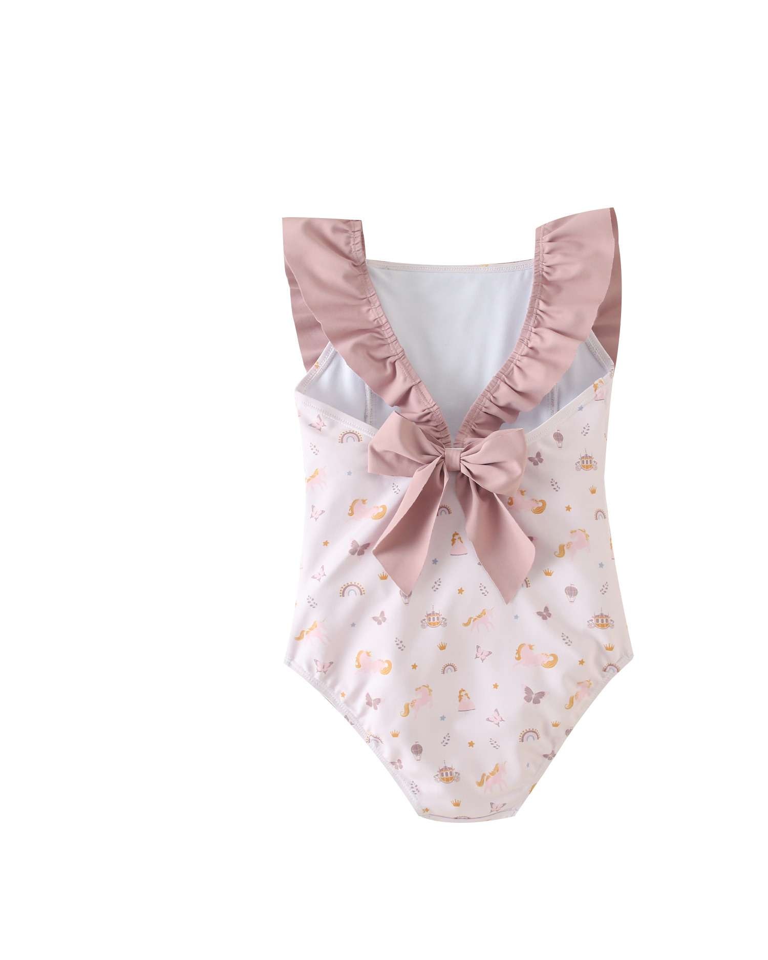Fato de Banho Infantil com Folhos Frontais e Laço nas Costas Dadati Rosa / Branco-2