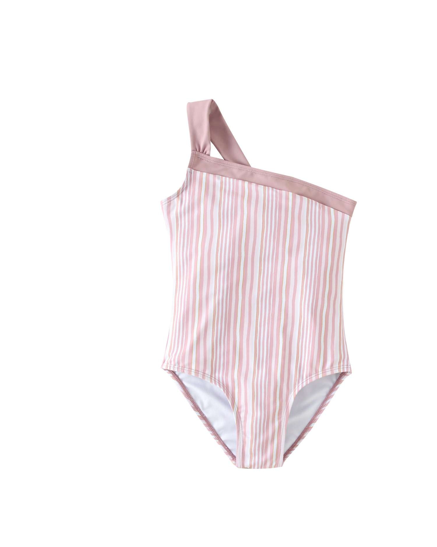 Fato de Banho Infantil Às Riscas Assimétrico com Laço nas Costas Dadati Rosa-pastel-1