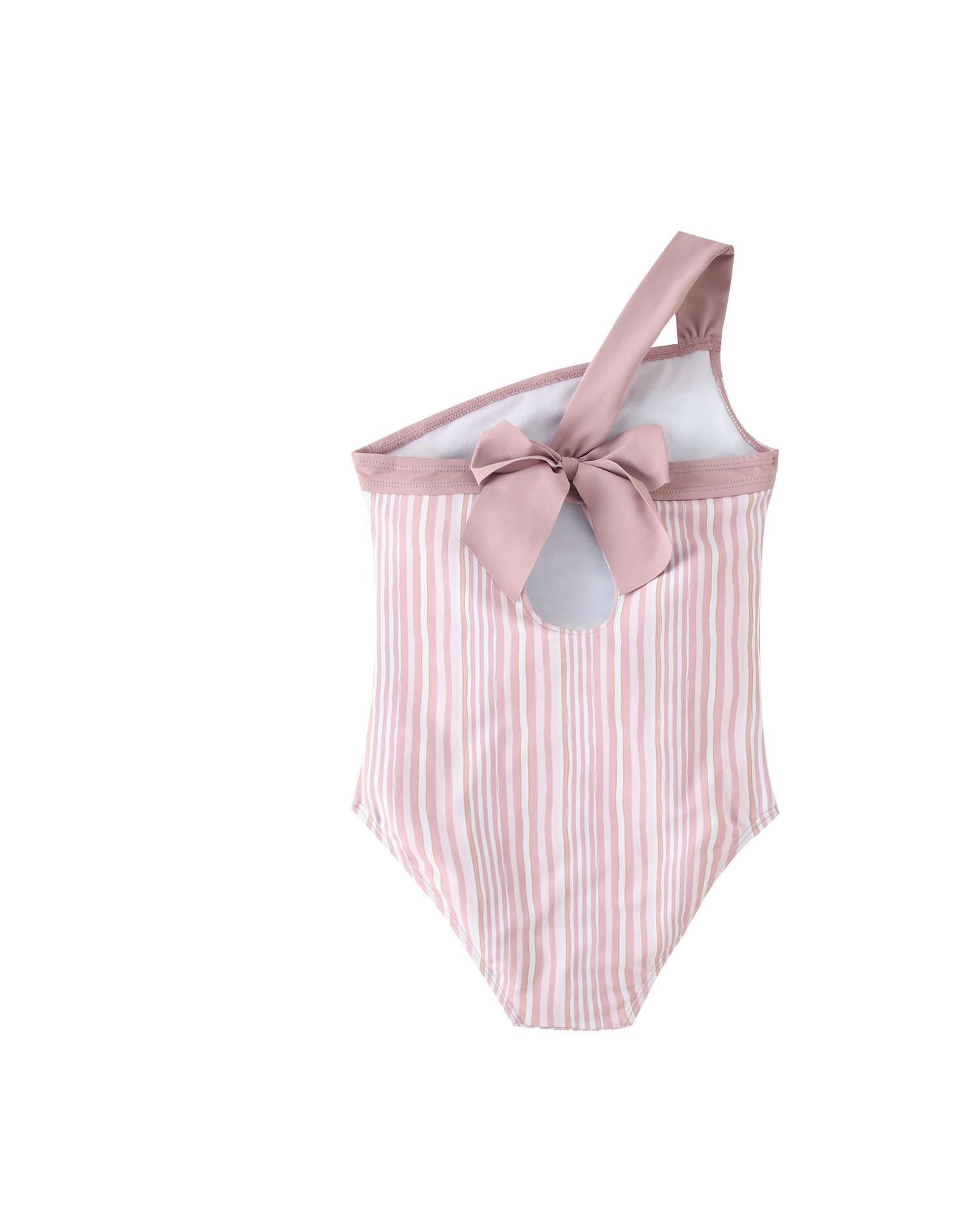 Fato de Banho Infantil Às Riscas Assimétrico com Laço nas Costas Dadati Rosa-pastel-2