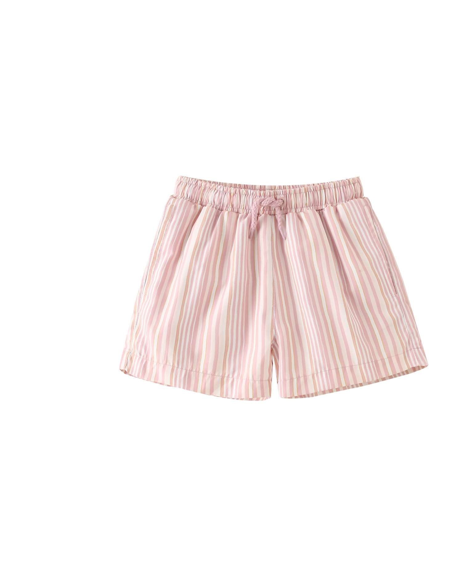 Fato de Banho Infantil Às Riscas com Cintura com Cordão Ajustável Rosa-claro-3