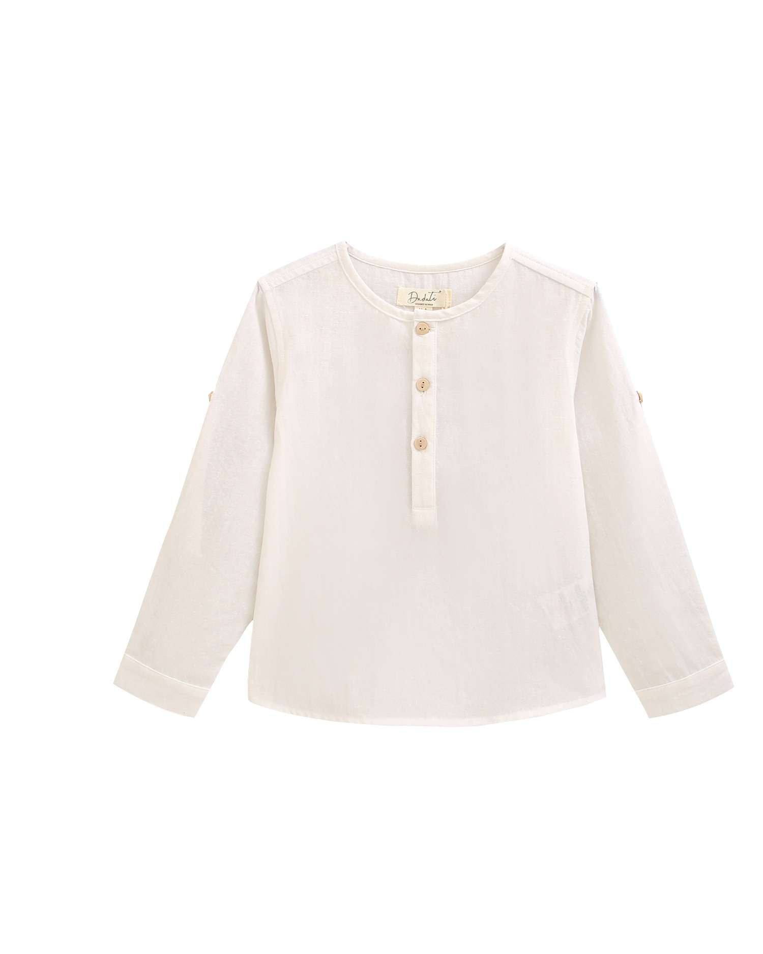 Camisa Infantil de Manga Comprida com Gola À Padre Dadati Branco-3