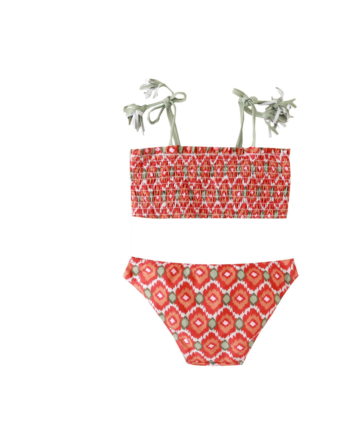 Biquíni Infantil com Estampado Geométrico e Favo de Mel Vermelho / Verde-2