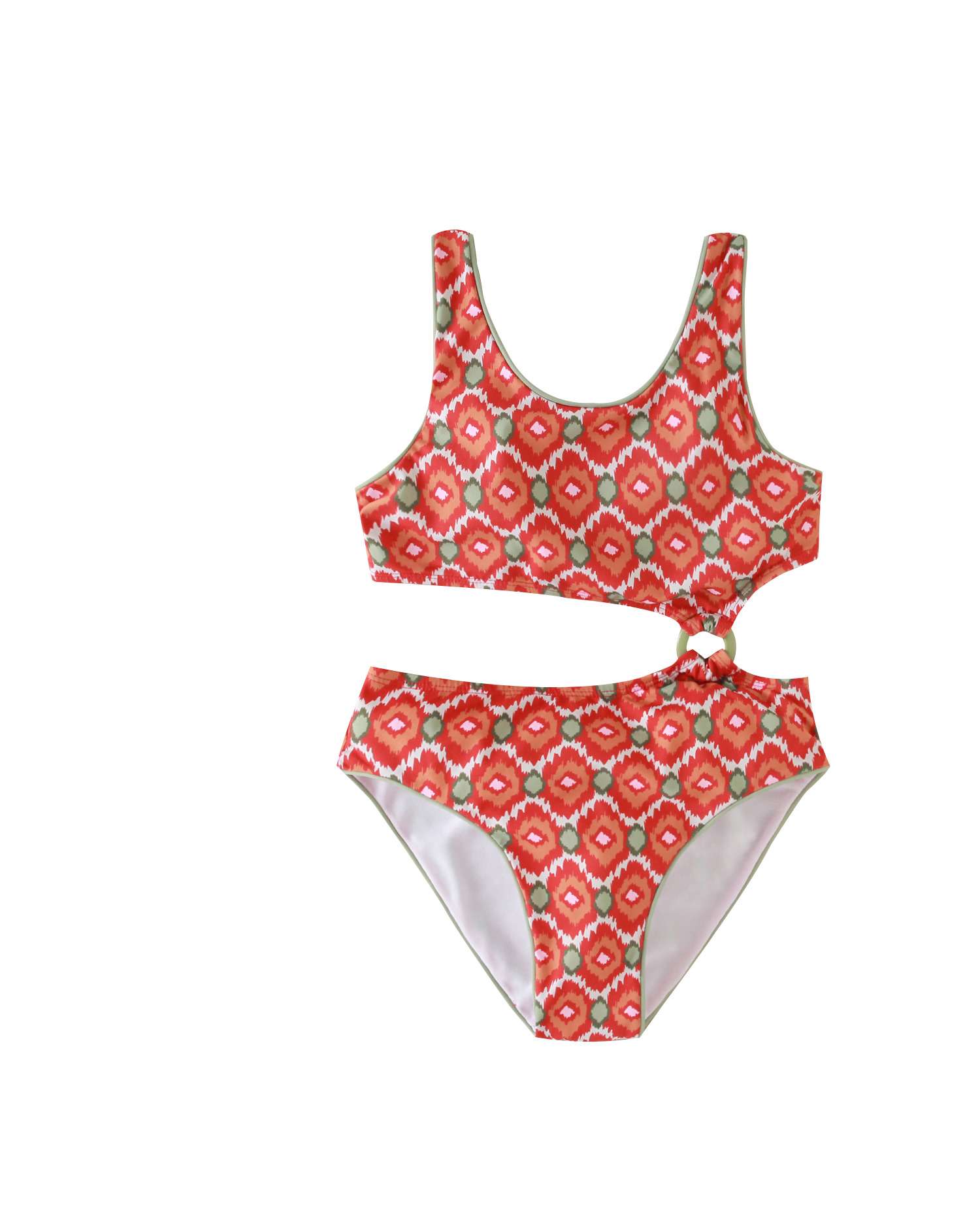Fato de Banho Infantil com Estampado Geométrico e Detalhe na Cintura Dadati Vermelho / Verde-1