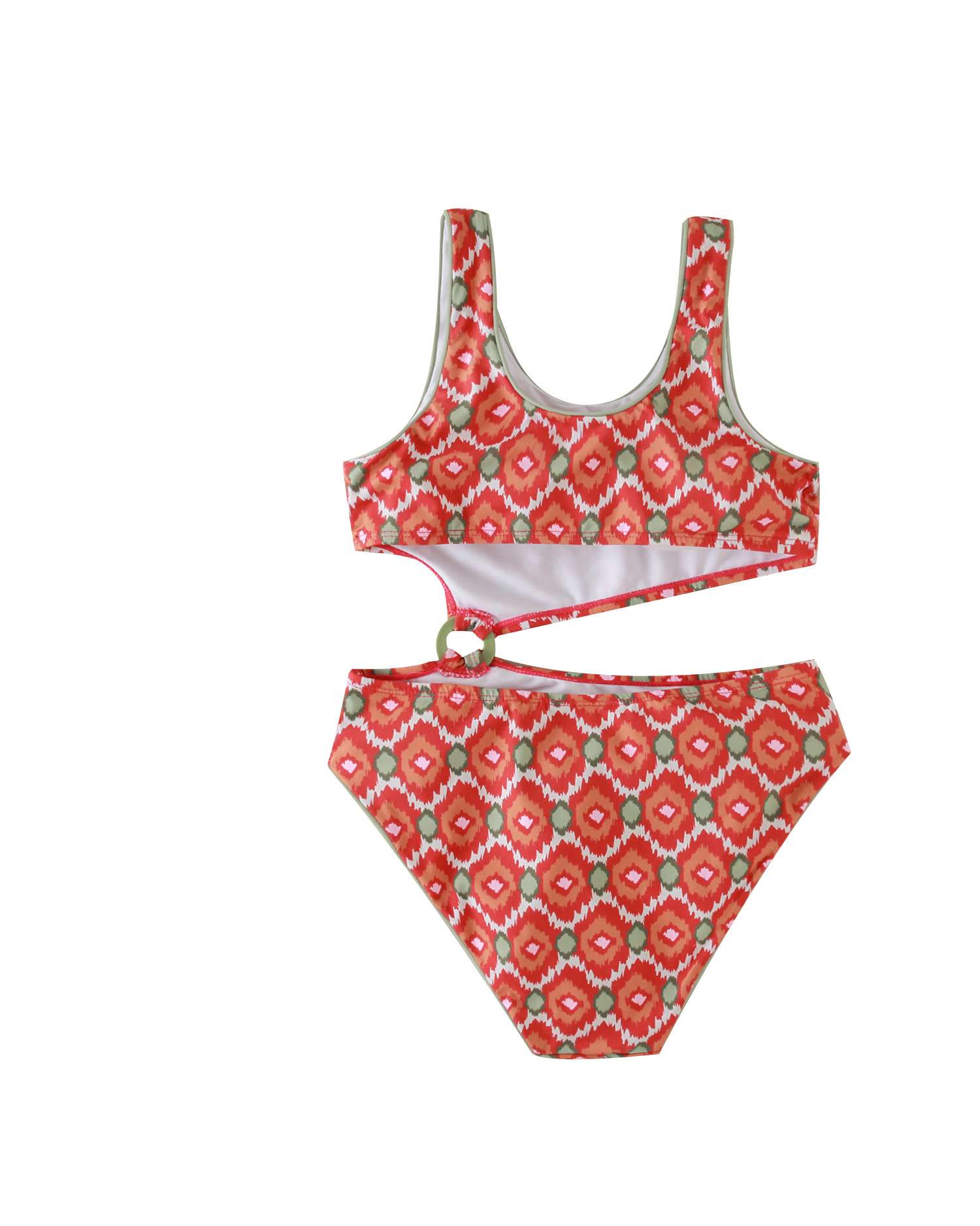 Fato de Banho Infantil com Estampado Geométrico e Detalhe na Cintura Dadati Vermelho / Verde-2