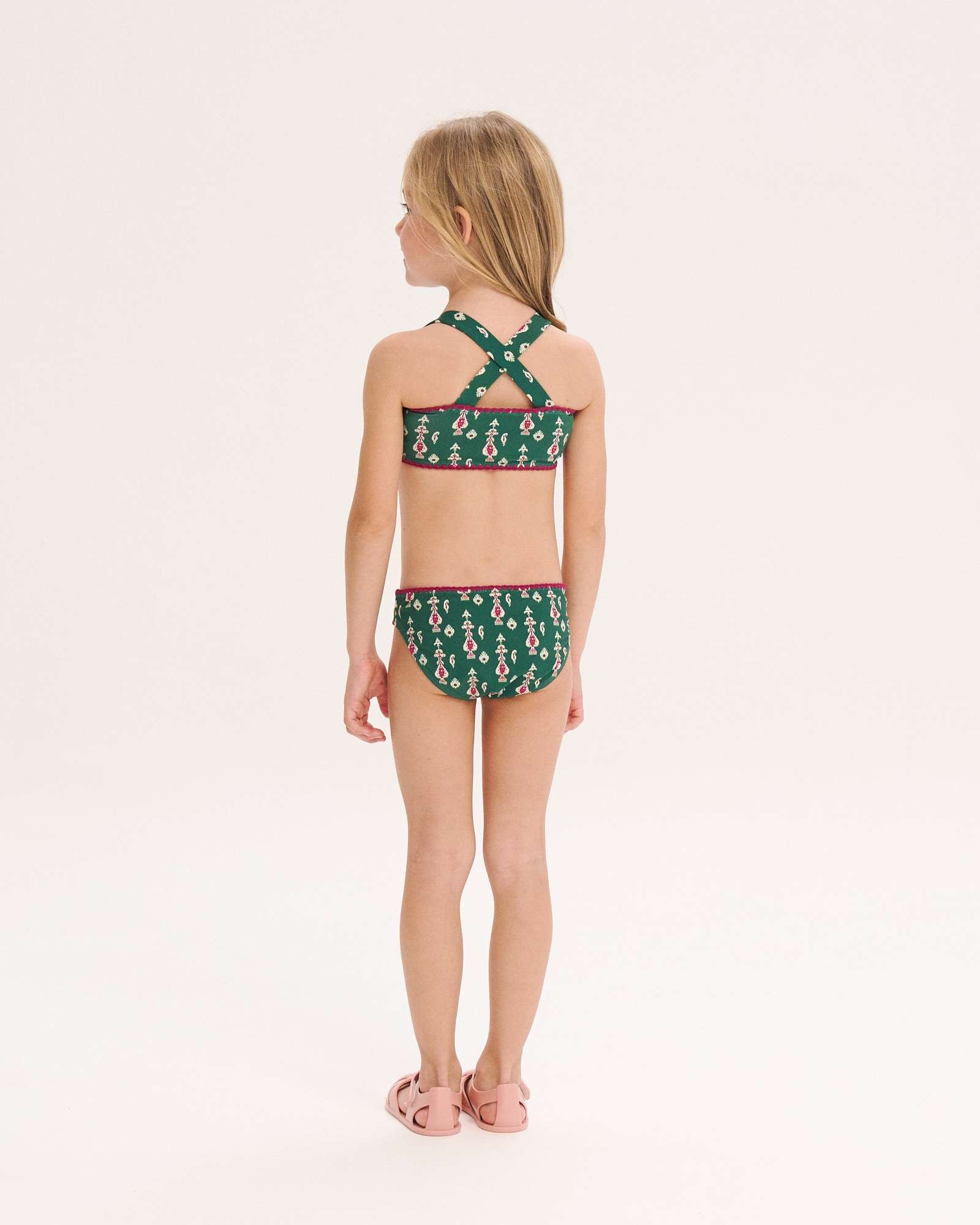 Biquíni Infantil com Estampado Geométrico e Detalhe Verde-2