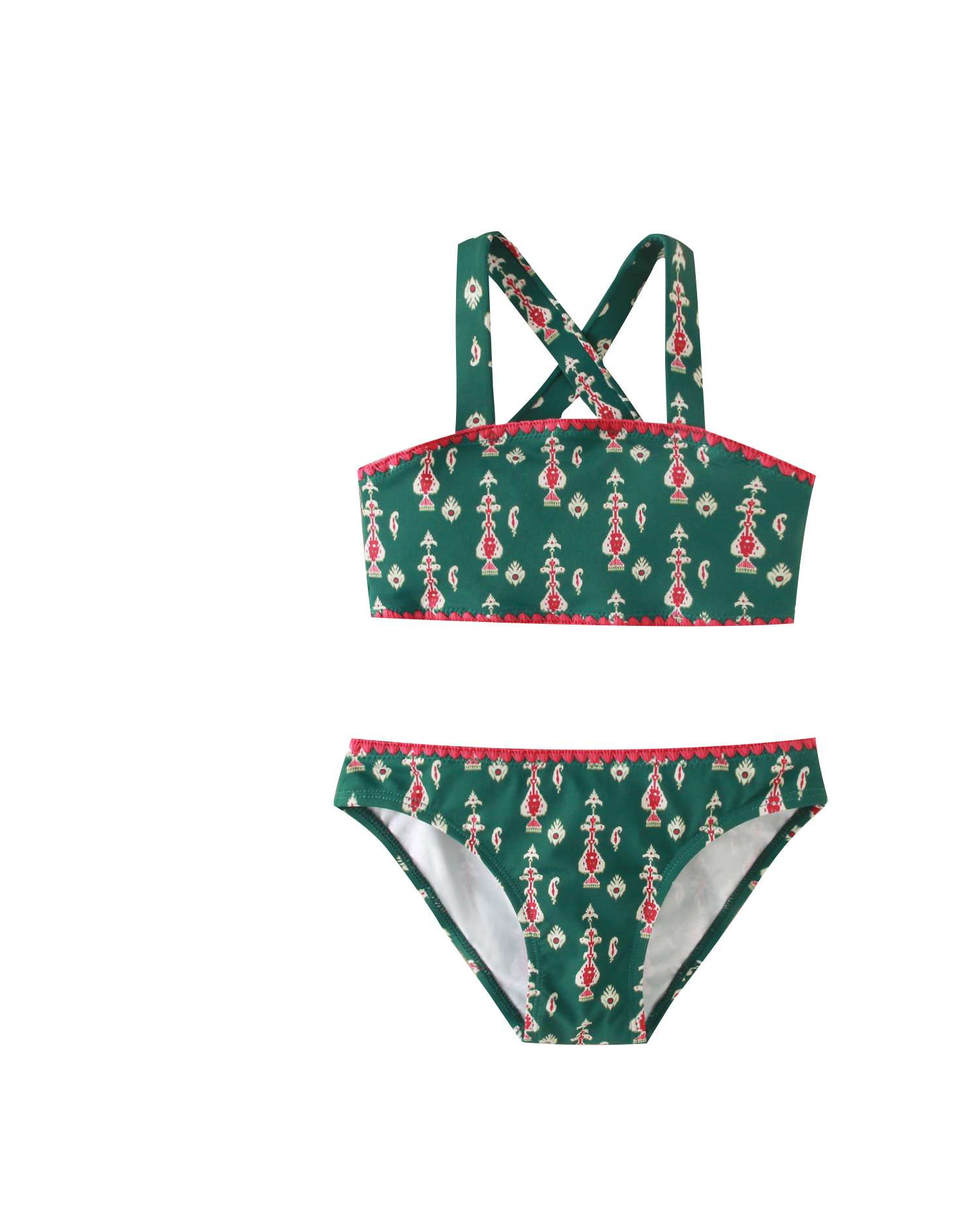 Biquíni Infantil com Estampado Geométrico e Detalhe Verde-4