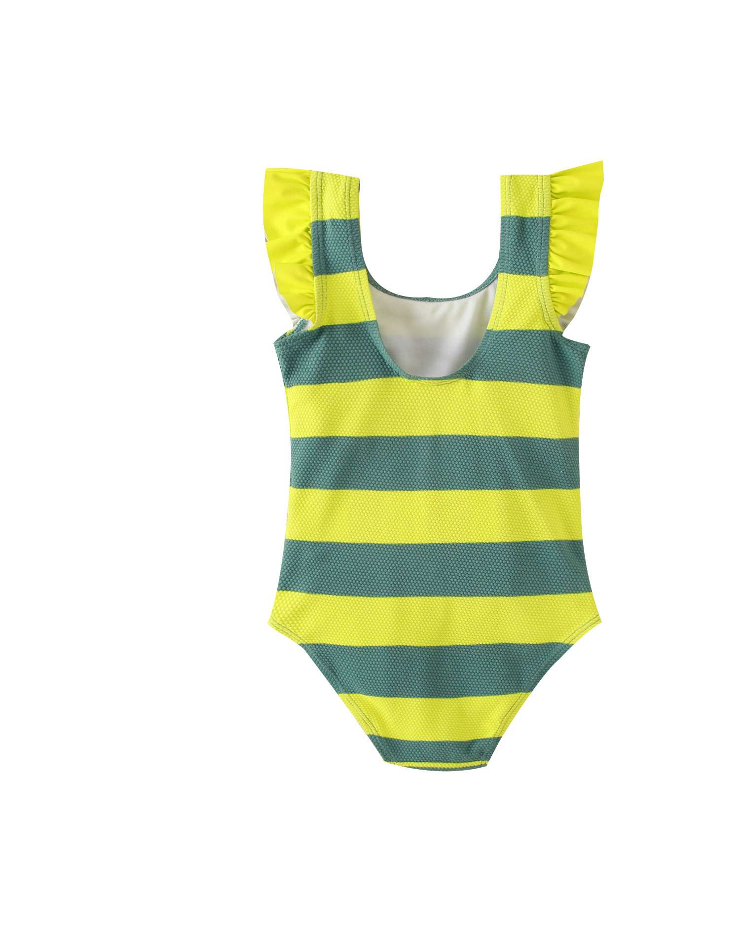 Fato de Banho para Bebé Às Riscas com Folho nas Alças Dadati Verde-menta-2