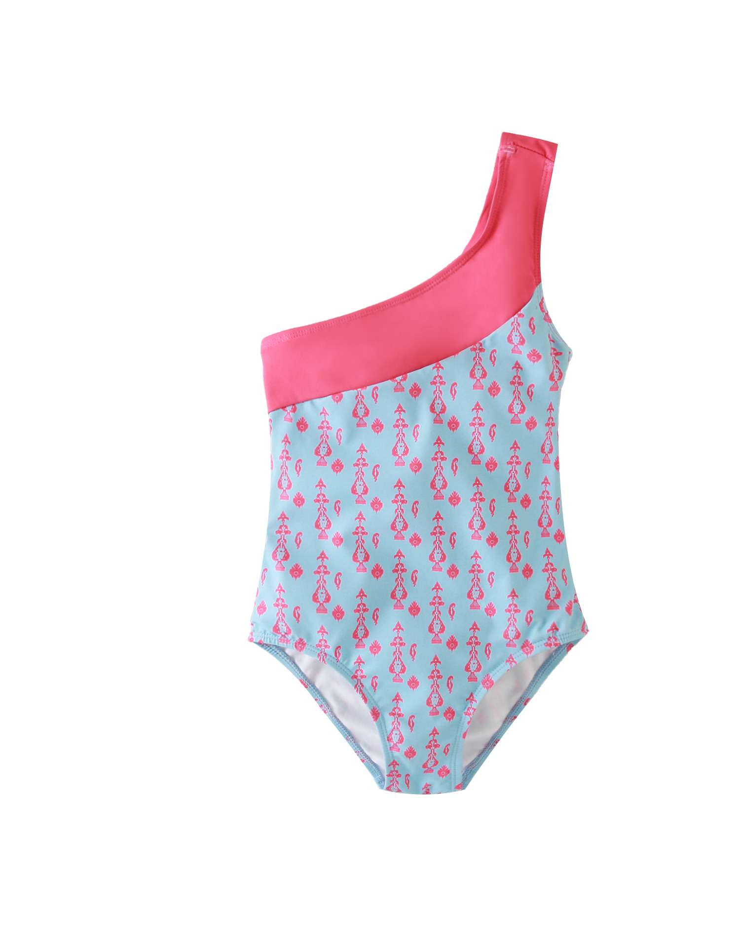 Fato de Banho Assimétrico com Estampado Geométrico Azul/Magenta-1