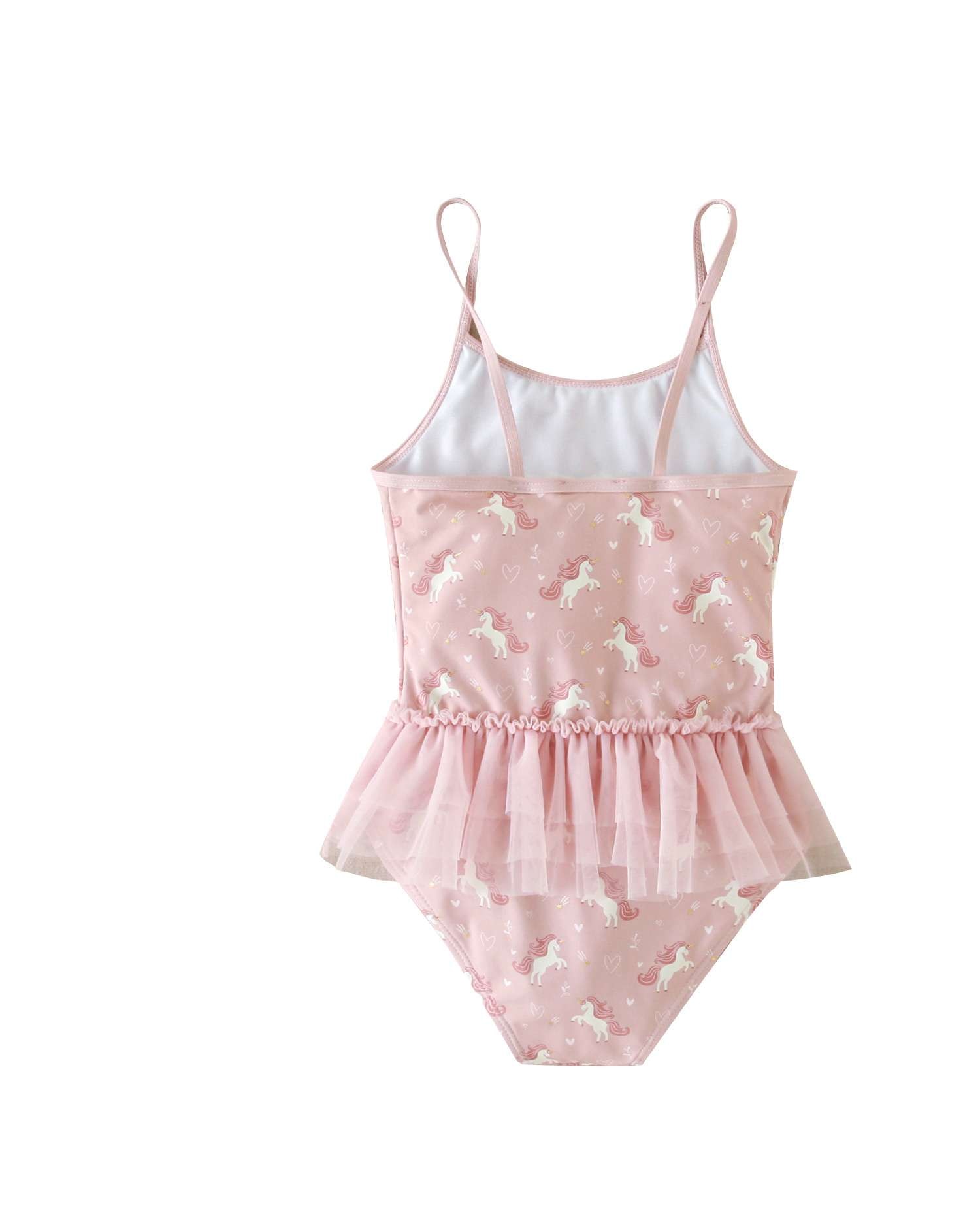 Fato de Banho Infantil de Unicórnios com Saia de Tule Rosa-claro-5