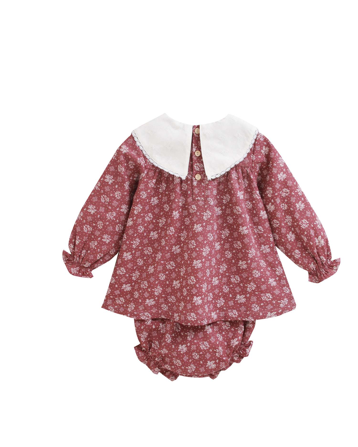 Vestido para Bebé Estampado com Cueca e Gola com Bordados Vermelho-2