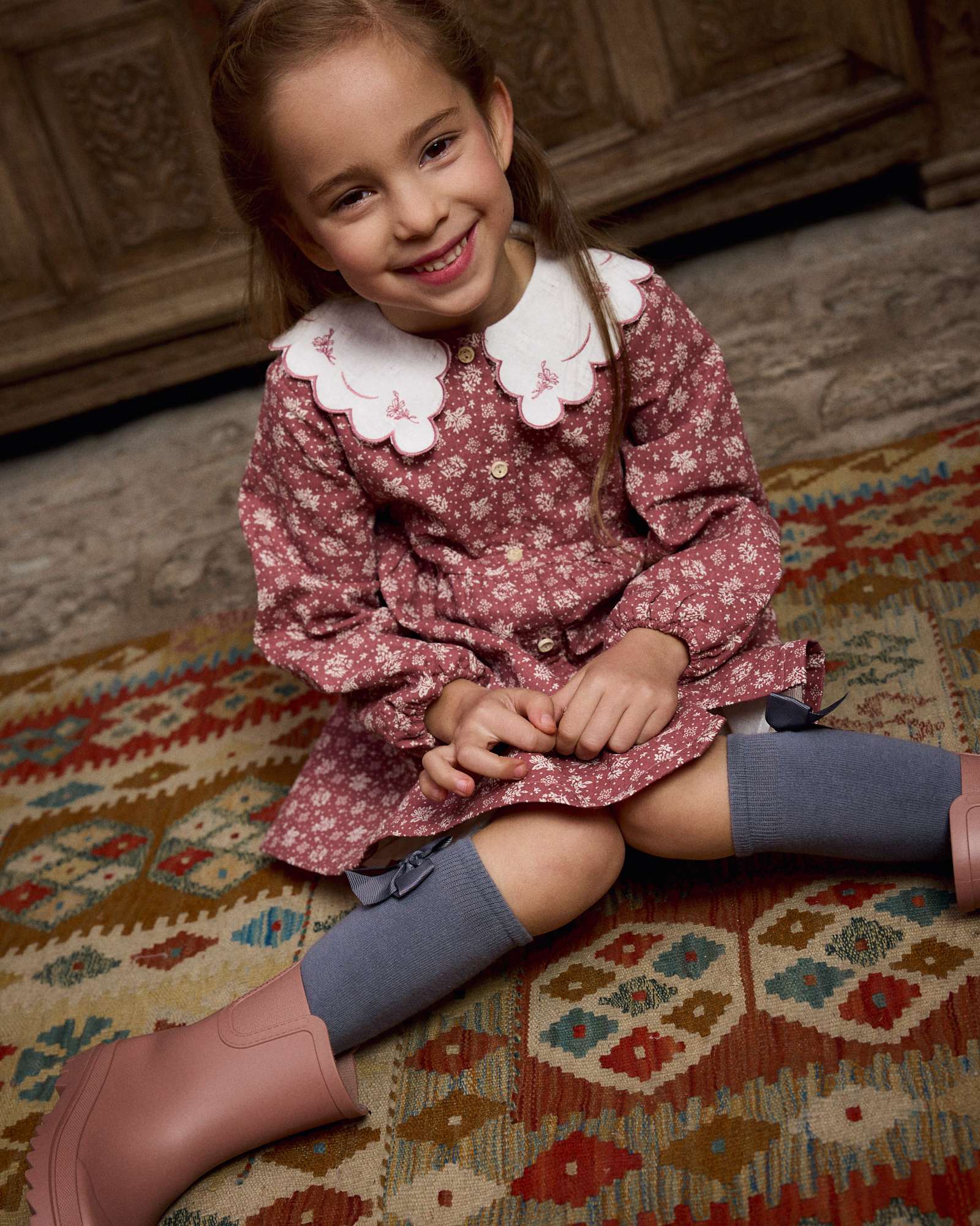 Imagem 0 de Vestido Infantil Estampado com Gola com Folho Bordado