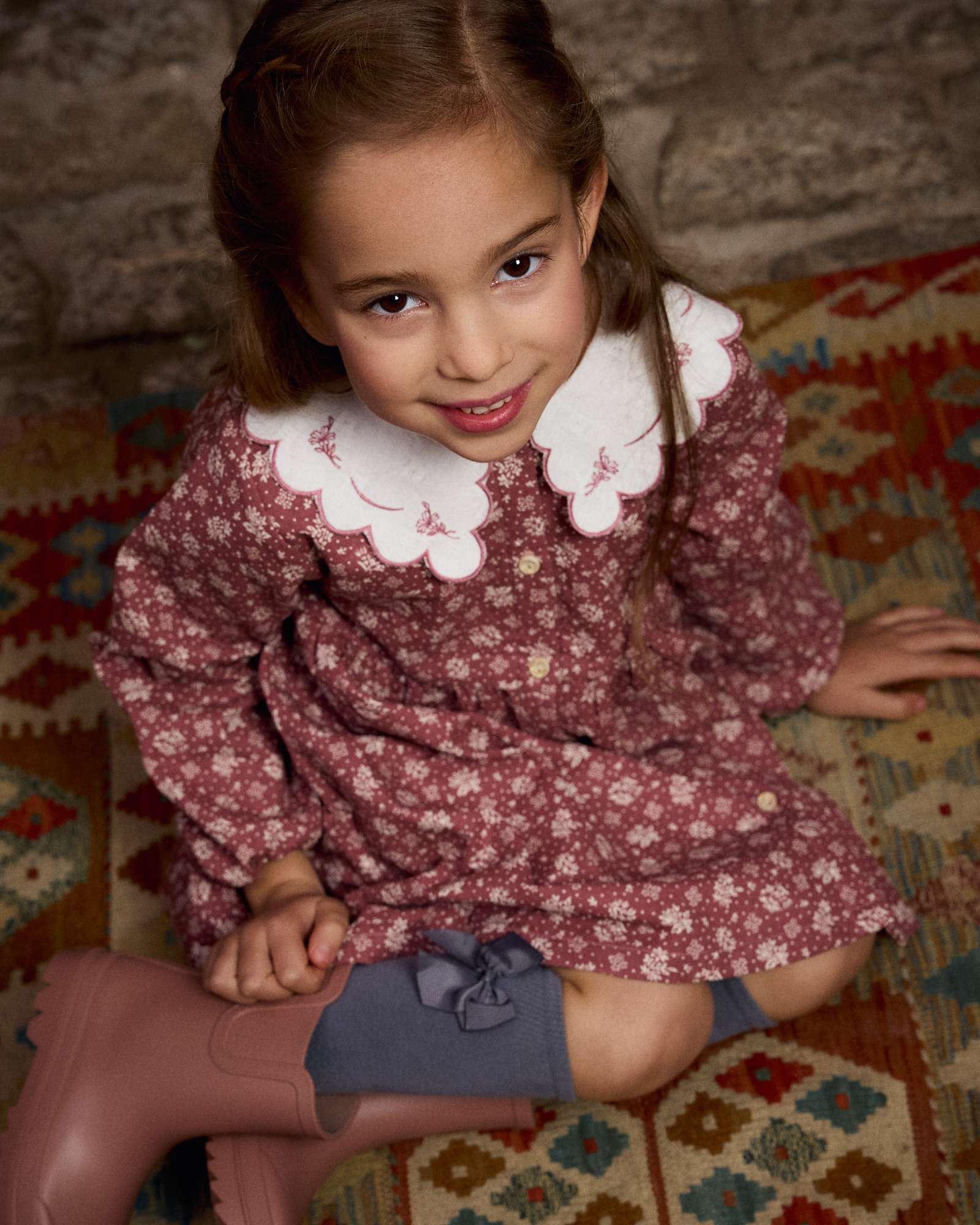 Vestido Infantil Estampado com Gola com Folho Bordado Vermelho-2