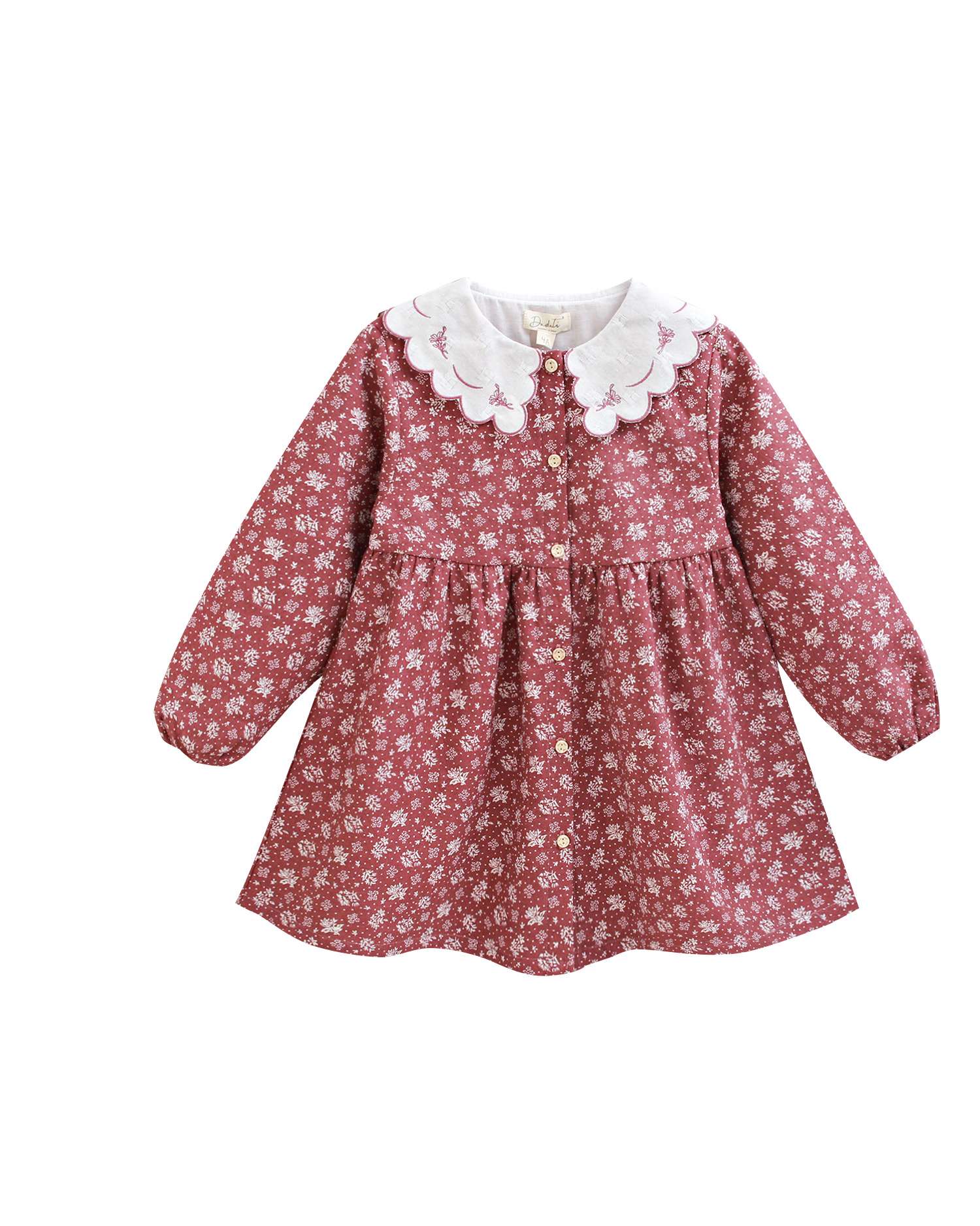 Vestido Infantil Estampado com Gola com Folho Bordado Vermelho-3