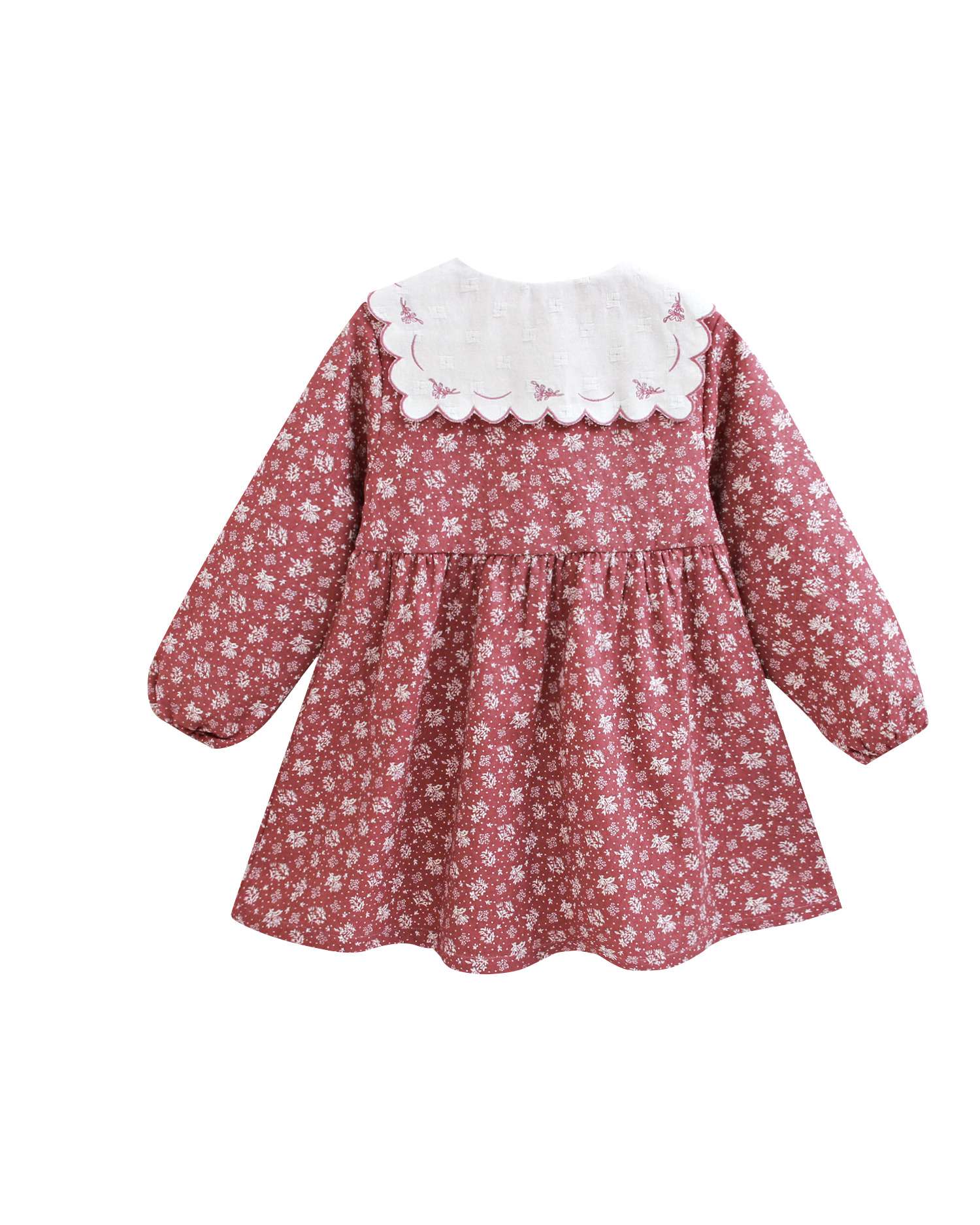 Vestido Infantil Estampado com Gola com Folho Bordado Vermelho-4