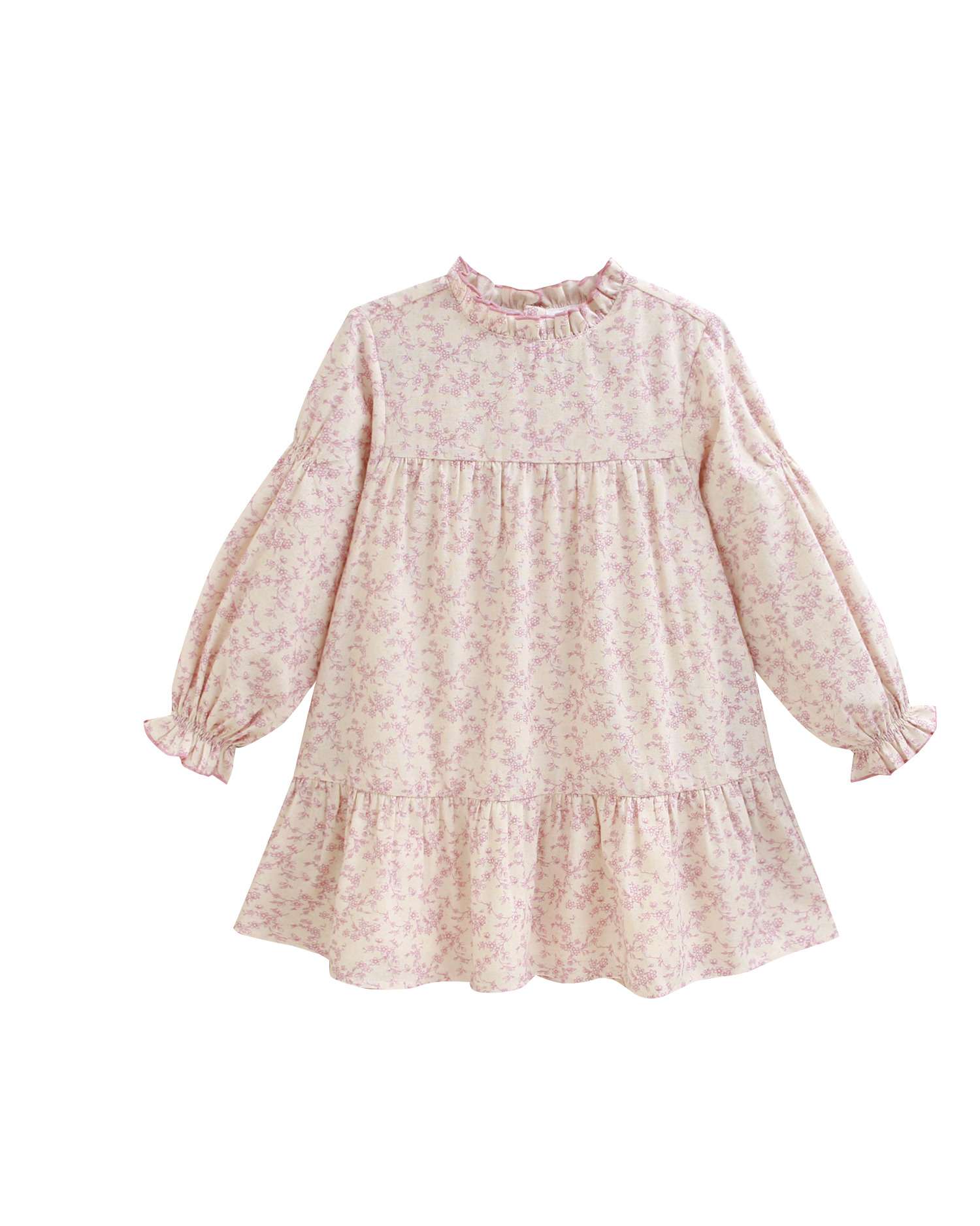 Imagem 0 de Vestido Infantil de Flores com Gola Franzida e Manga Abalonada