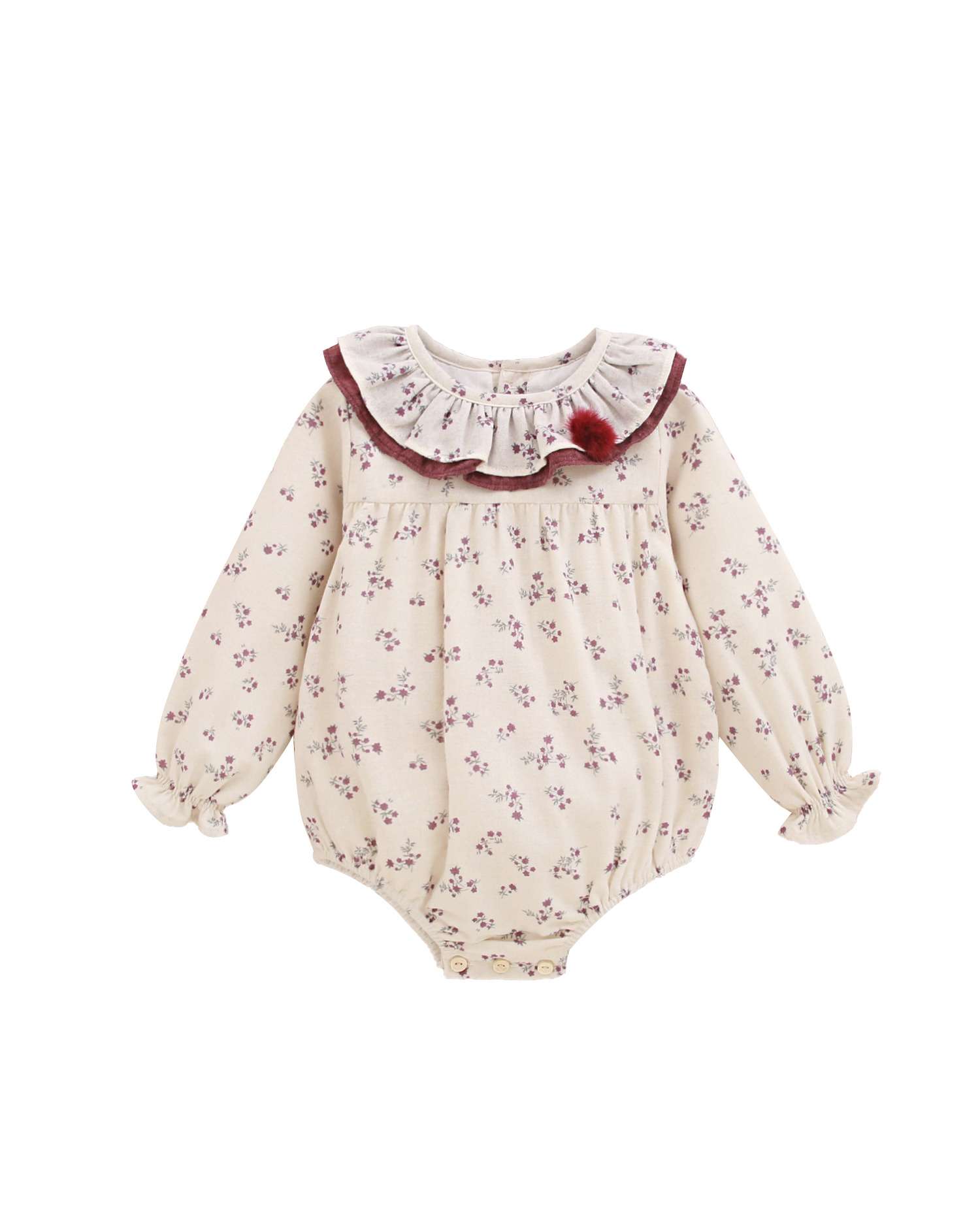 Imagem 0 de Macacão Curto para Bebé com Estampado Floral e Detalhe de Pompom