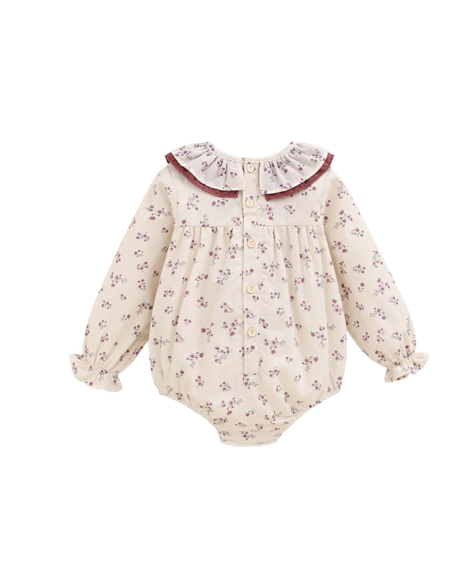 Macacão Curto para Bebé com Estampado Floral e Detalhe de Pompom Branco-2