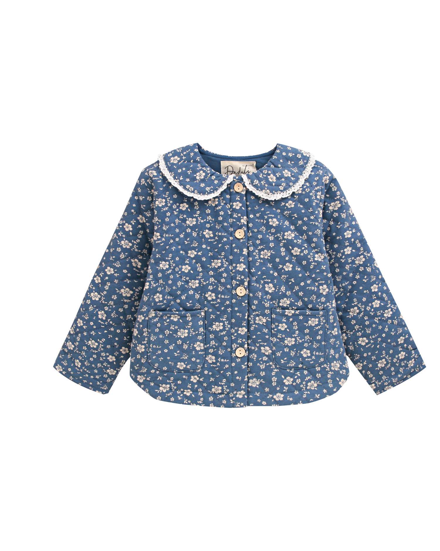 Casaco Infantil Acolchoado Floral com Gola Peter Pan Azul-4