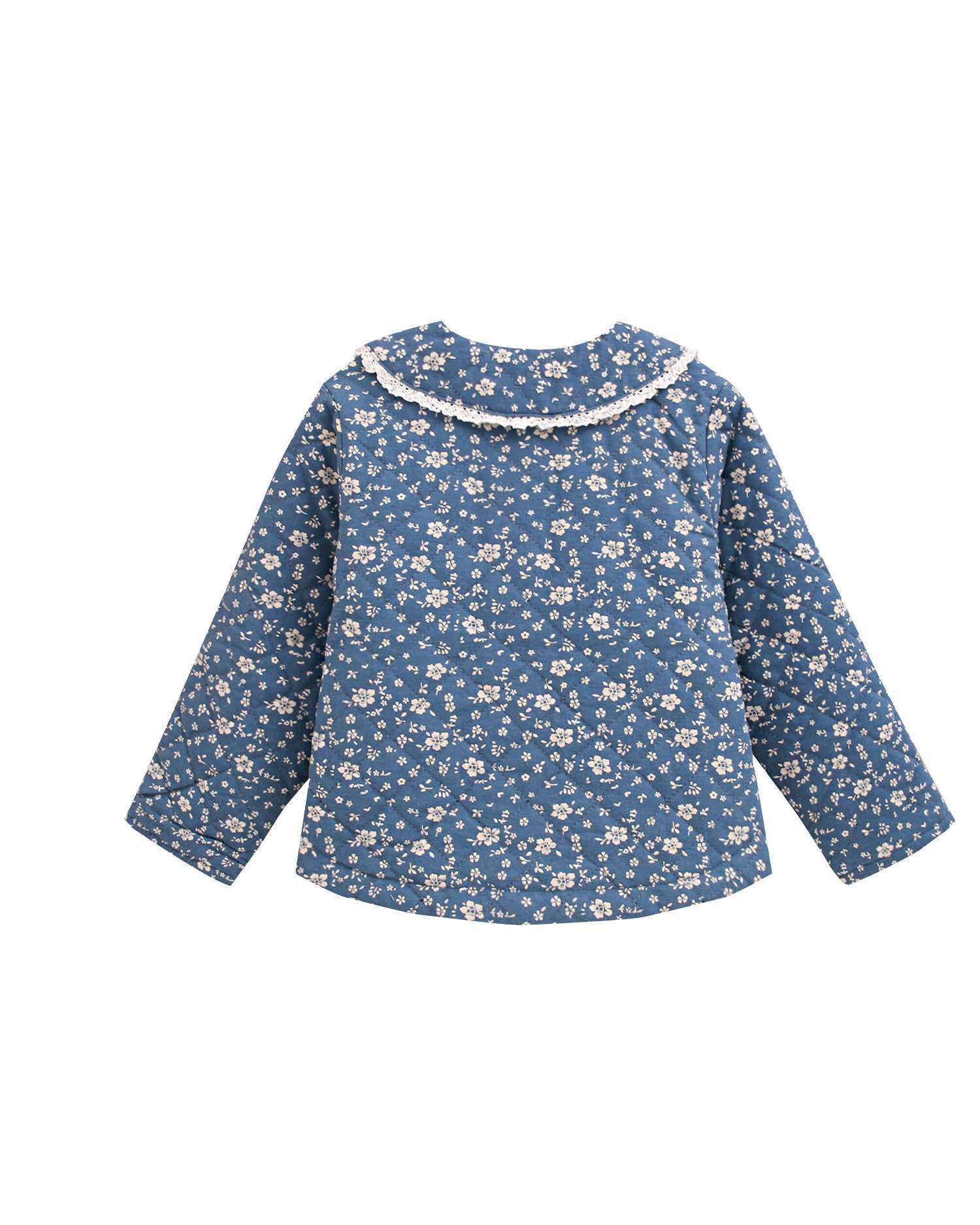 Casaco Infantil Acolchoado Floral com Gola Peter Pan Azul-5