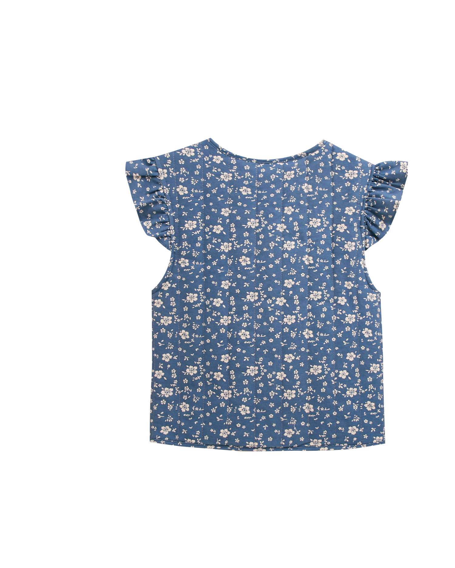 Colete Infantil Acolchoado Floral com Folhos nos Ombros Azul-2