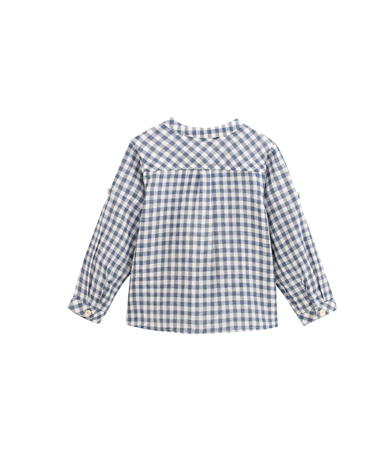 Camisa para Bebé Aos Quadrados Vichy e Gola À Padre Azul-2
