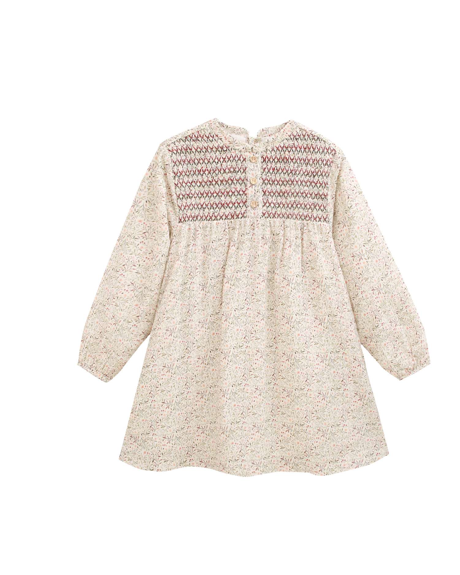 Imagem 0 de Vestido Infantil de Folhas com Gola À Padre e Smock