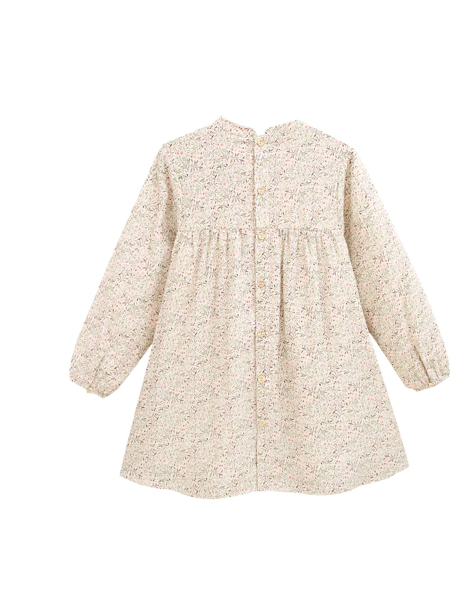 Vestido Infantil de Folhas com Gola À Padre e Smock Natural-2