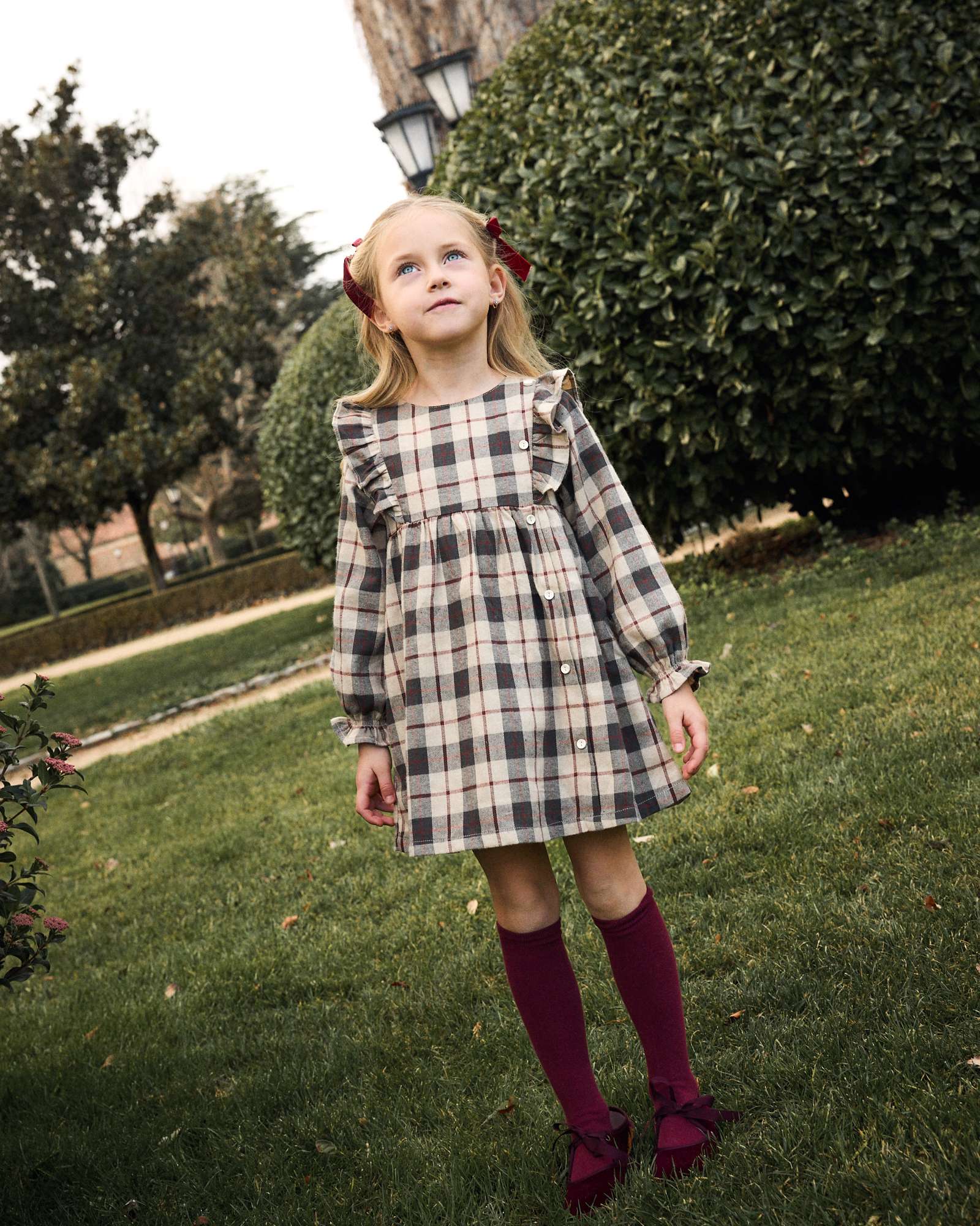 Imagem 0 de Vestido Infantil Aos Quadrados Escoceses com Folhos Laterais