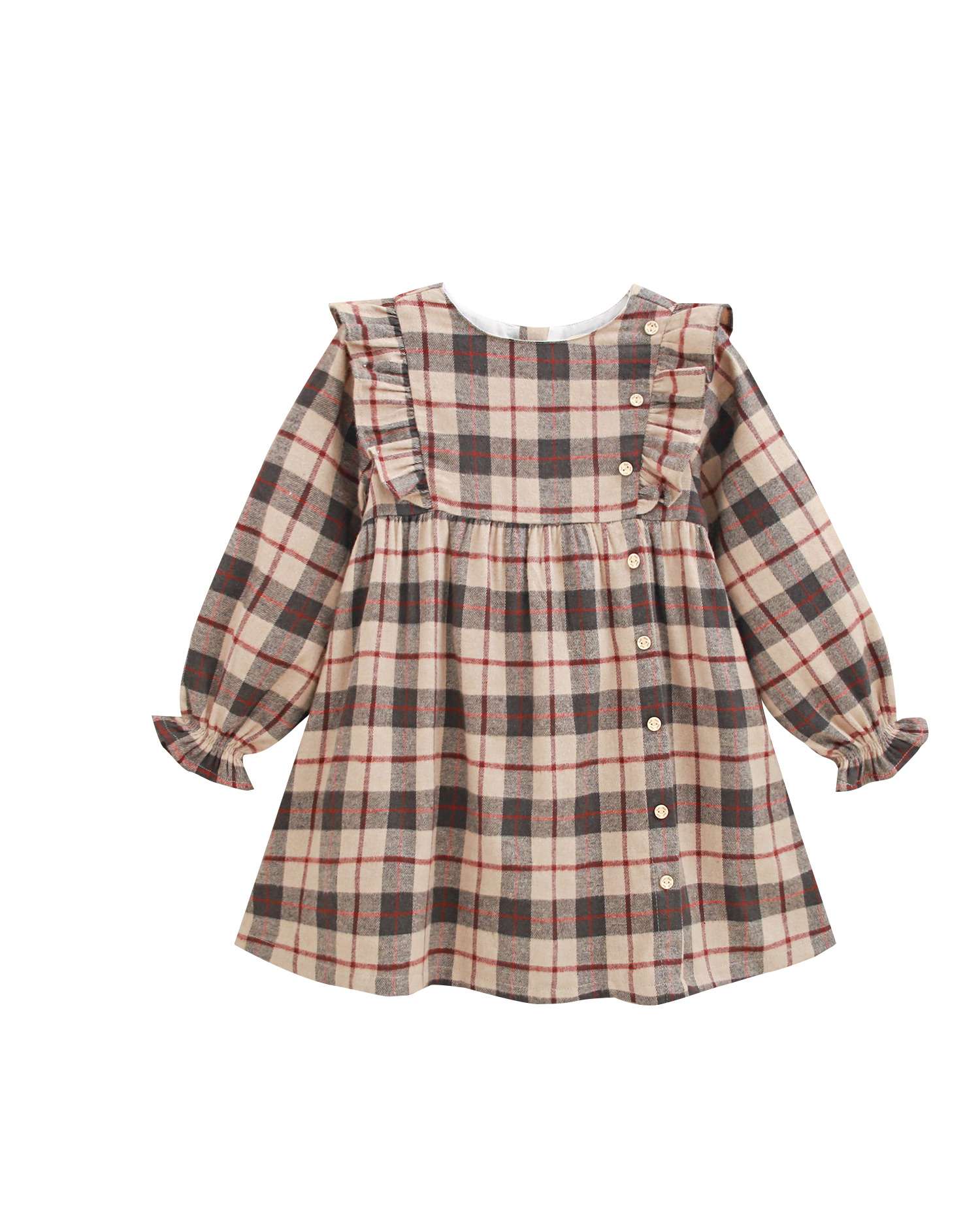 Vestido Infantil Aos Quadrados Escoceses com Folhos Laterais Multicolor-3