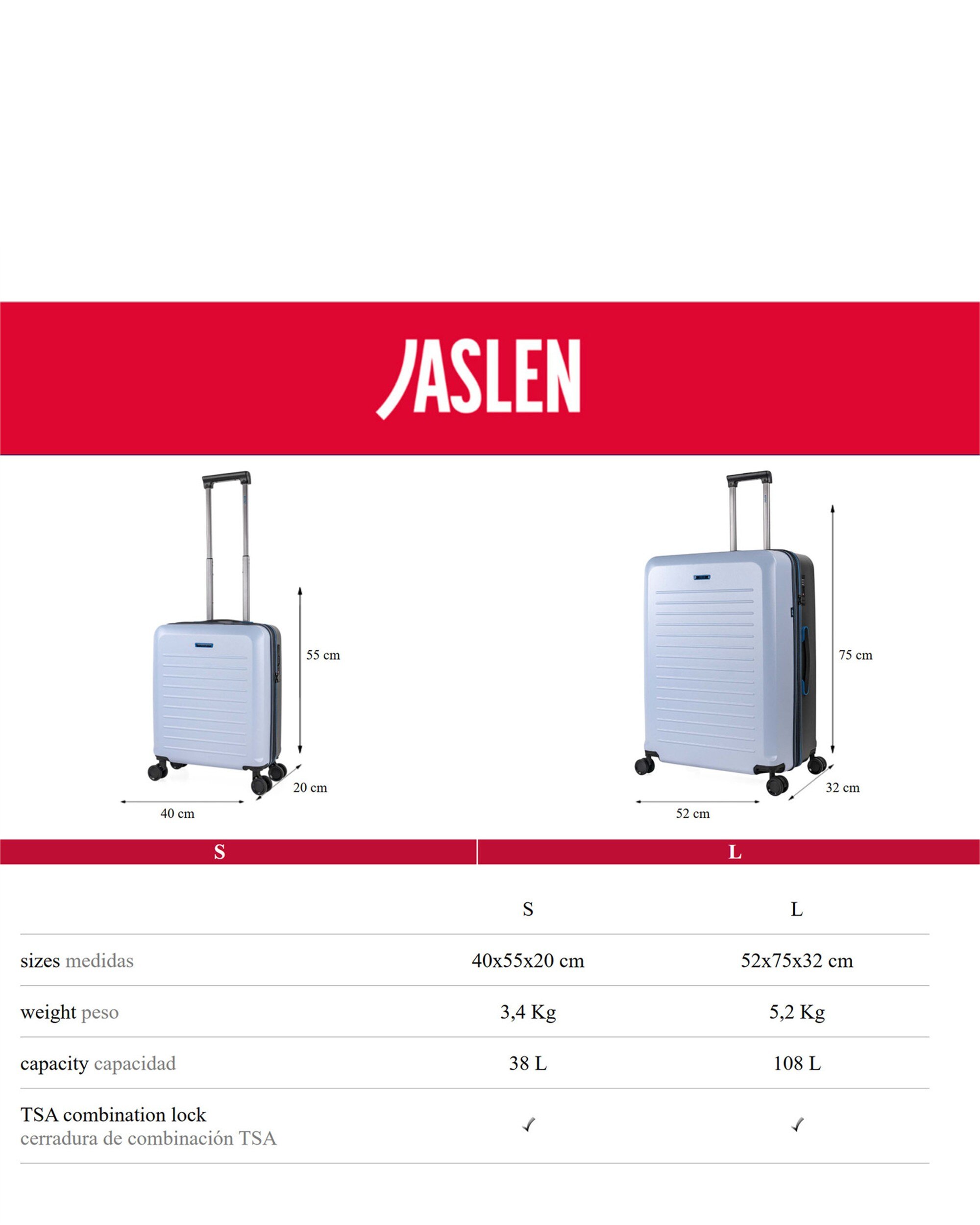 Conjunto de Malas (cabine e Grande) Salzburgo com Capacidade de 146l Azul-claro-4