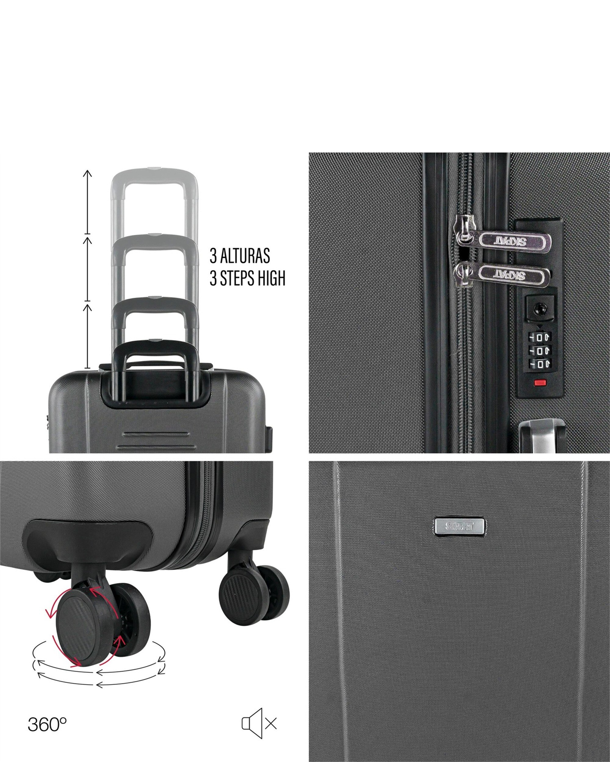 Conjunto de Malas (cabine, Média e Grande) Tiber Rígidas com Capacidade 200 L Cinzento-3