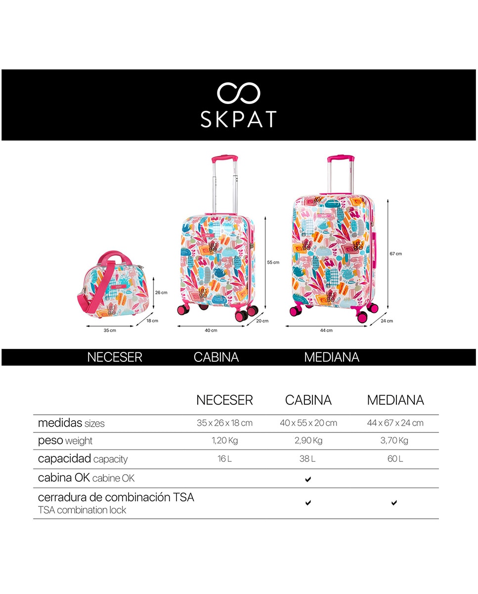 Conjunto de Malas (cabine e Média) Chloe com Capacidade de 60l Fúcsia-5