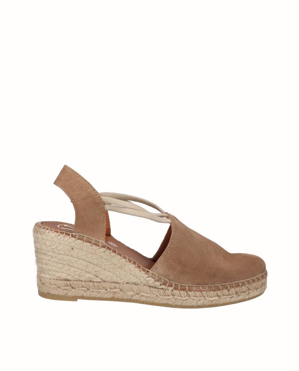 Alpercatas de Cunha em Pele com Elásticos Castanho-claro-1