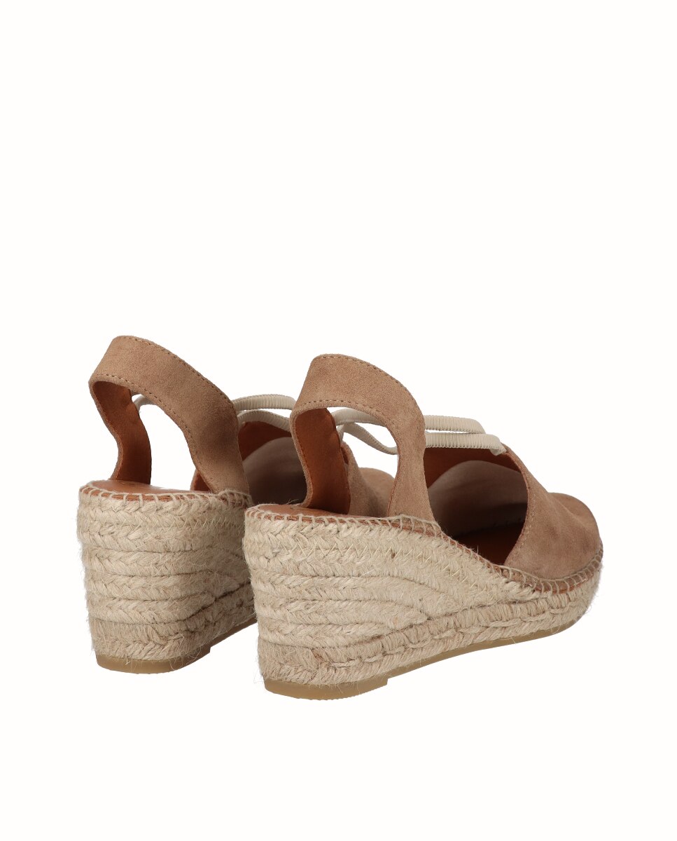 Alpercatas de Cunha em Pele com Elásticos Castanho-claro-3